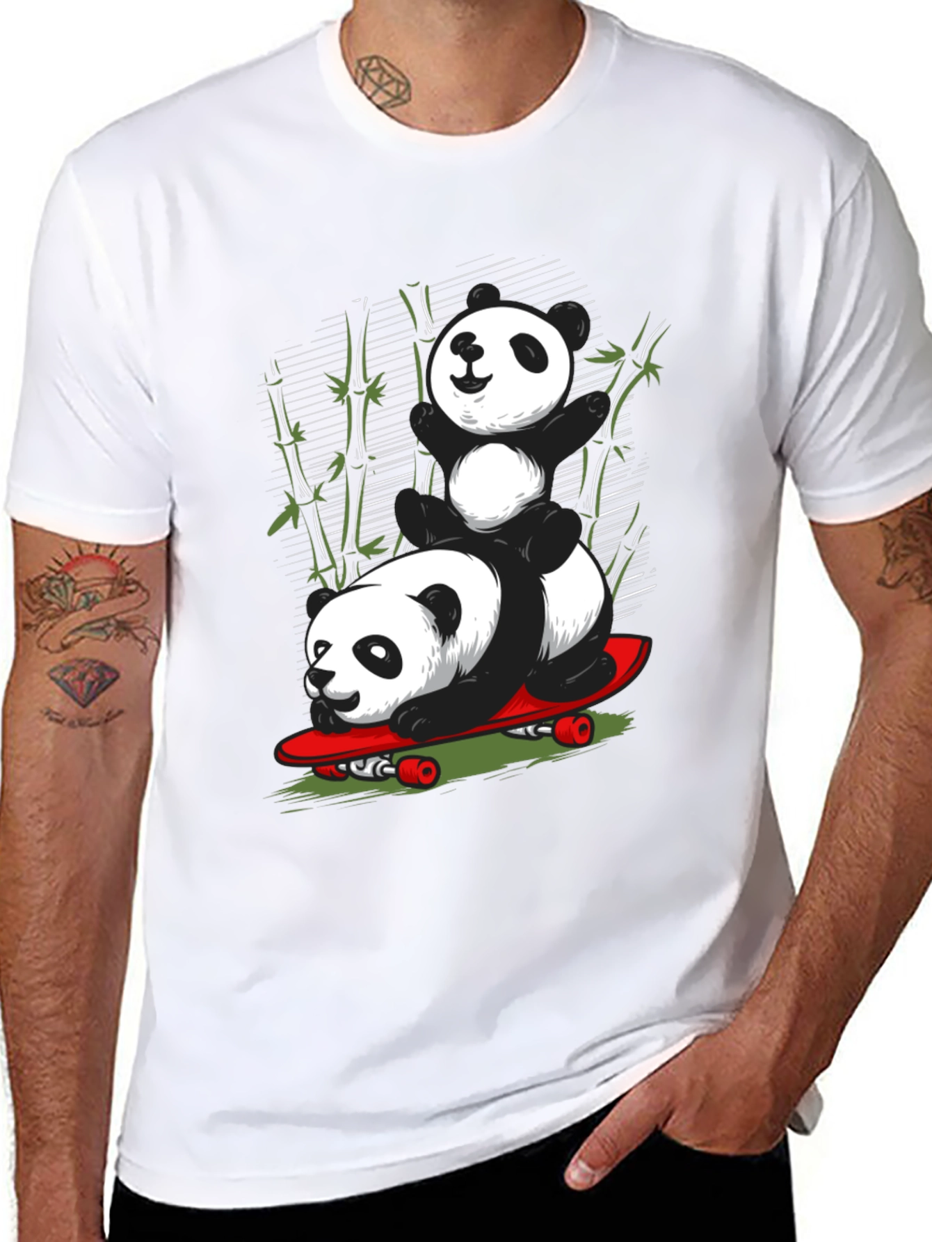 Panda Skateboard Graphic T-Shirt - Cool Panda Design