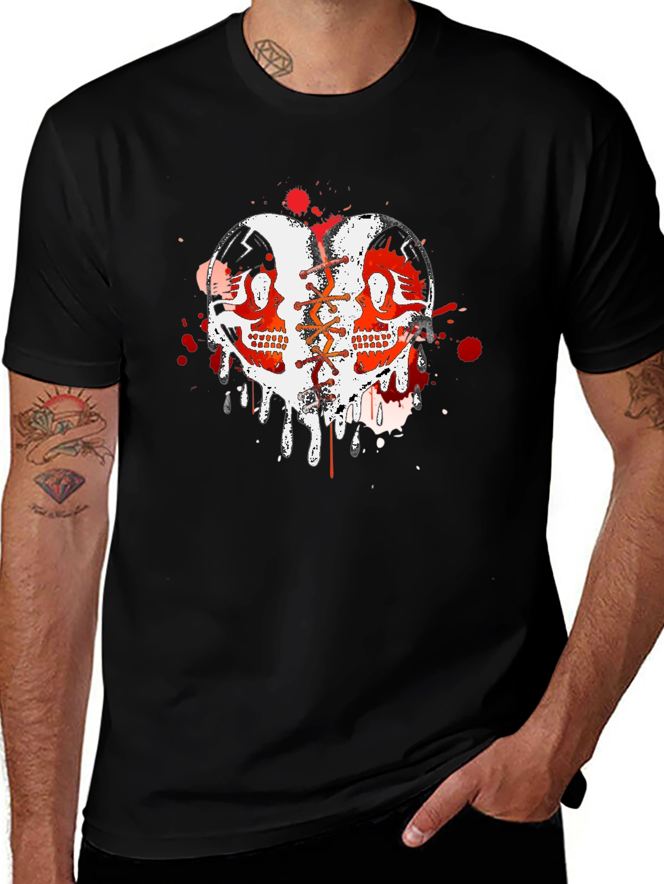 Edgy Skull Heart Graphic Tee