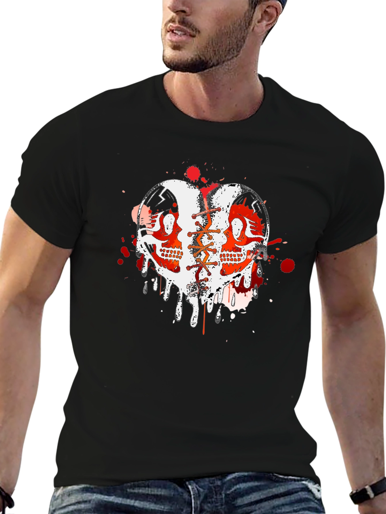 Edgy Skull Heart Graphic Tee