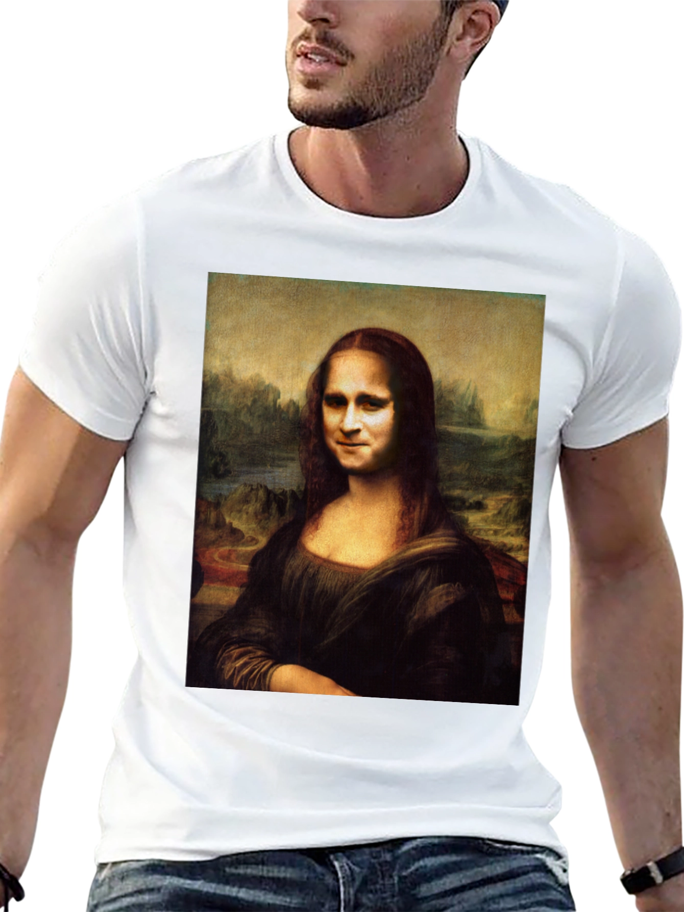 Mona Lisa Funny Face Black T-Shirt