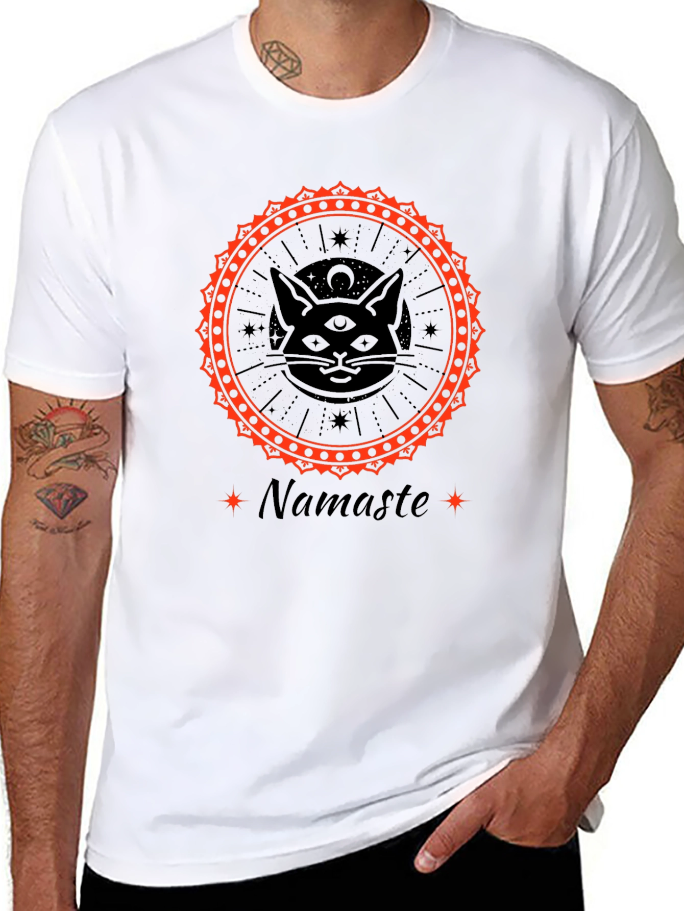 Mystic Cat Namaste Graphic Tee - Third Eye Design