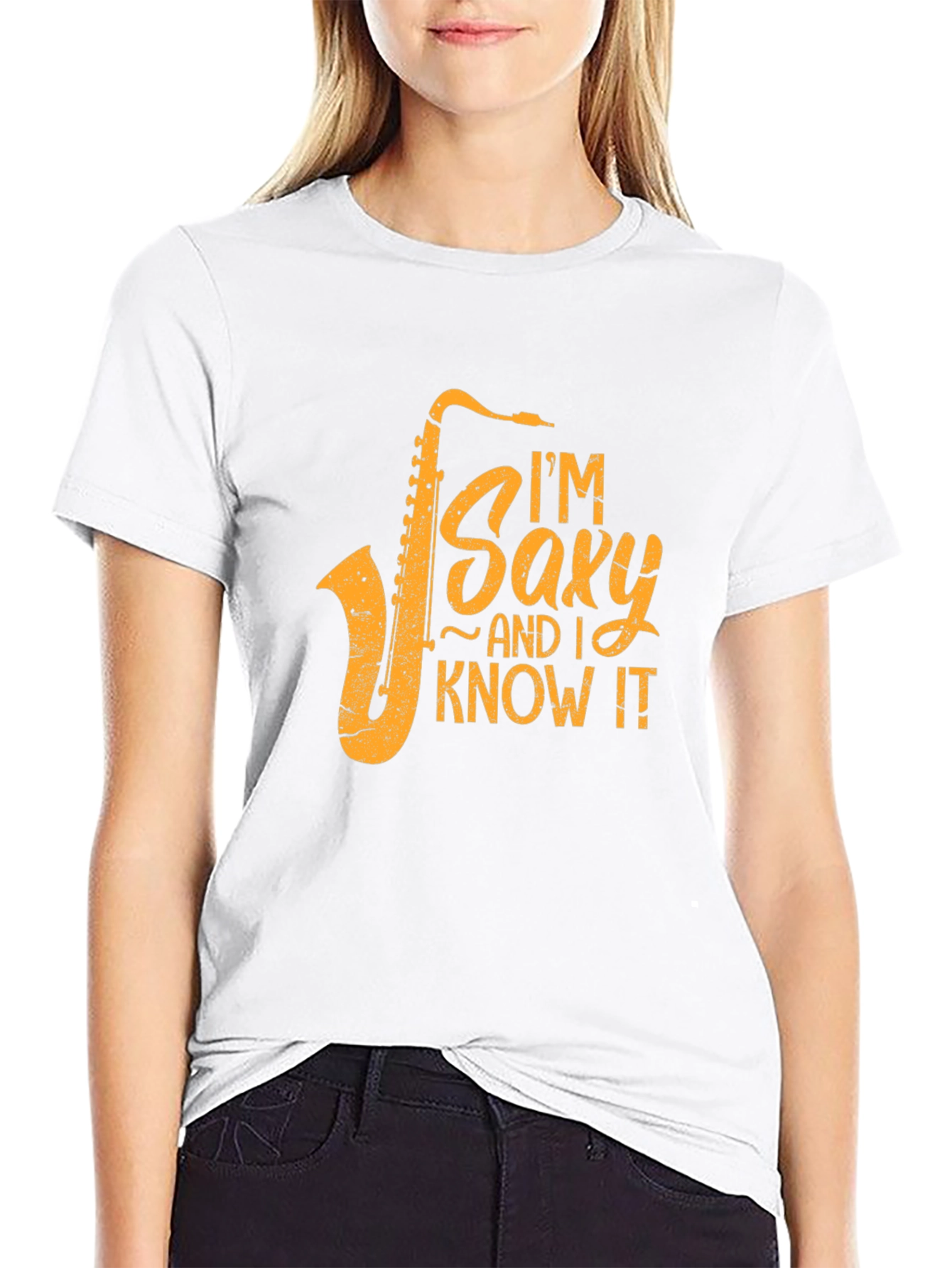 Im Saxy and I Know It Black Cotton Tee