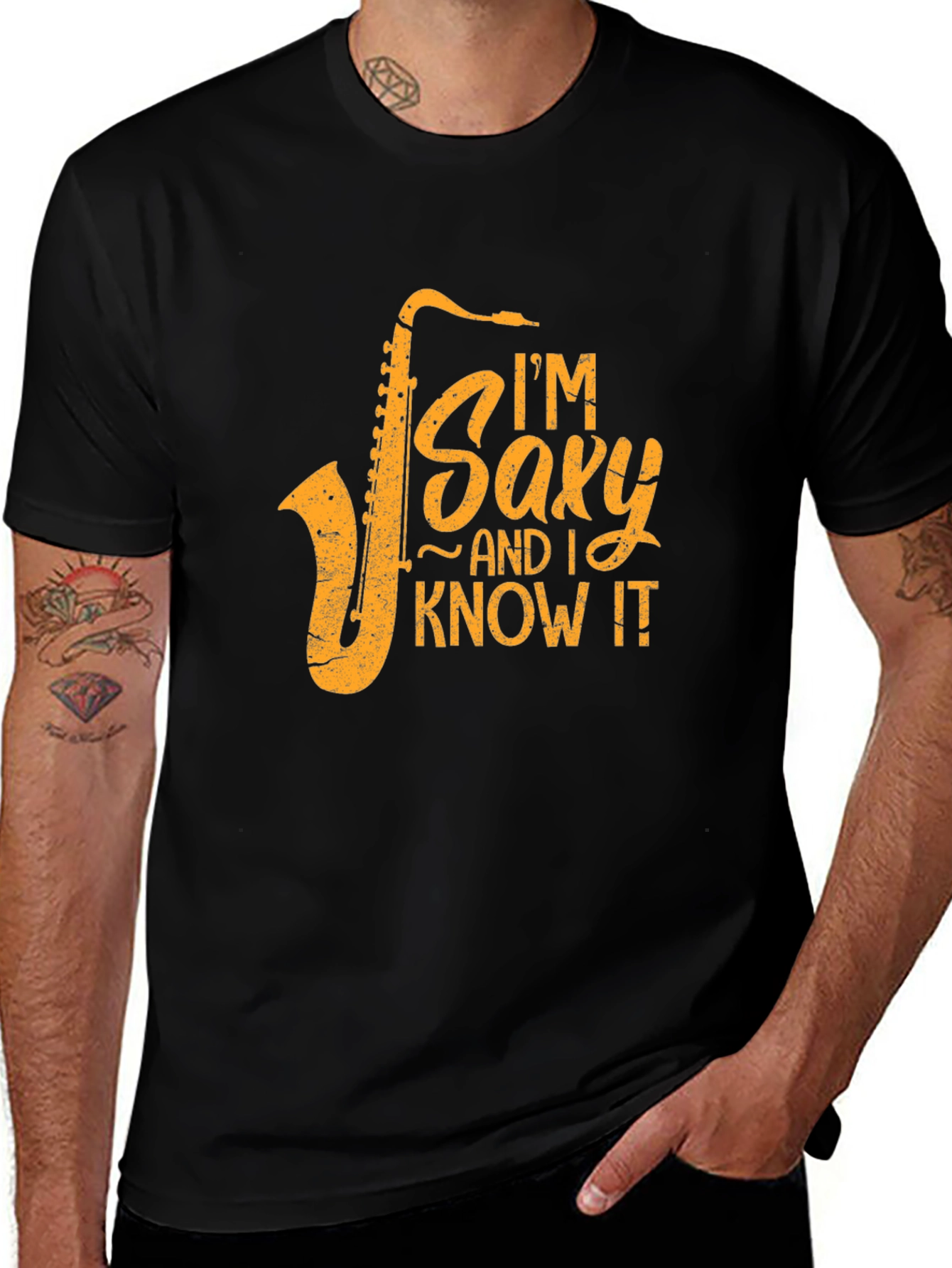 Im Saxy and I Know It Black Cotton Tee