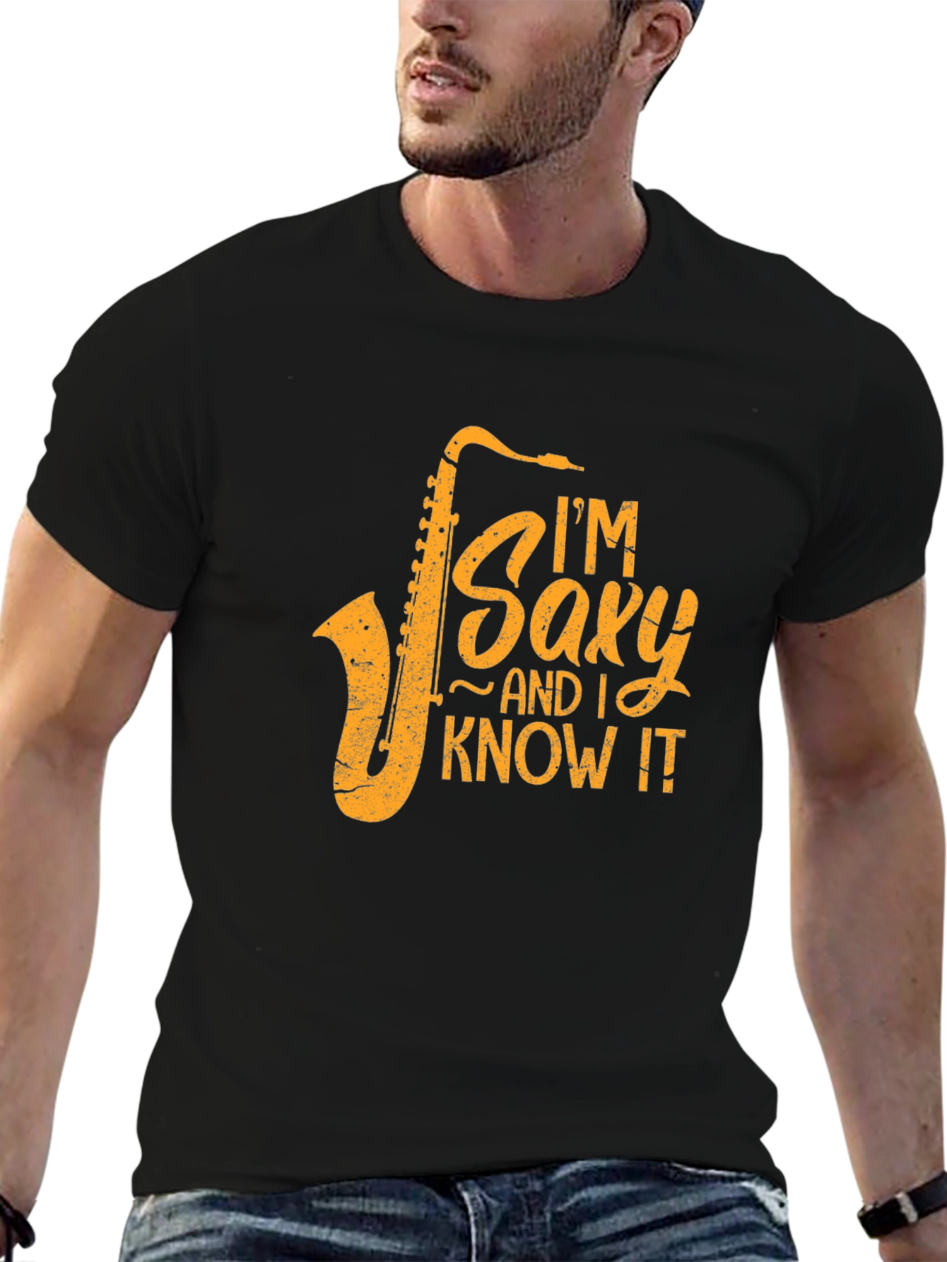 Im Saxy and I Know It Black Cotton Tee