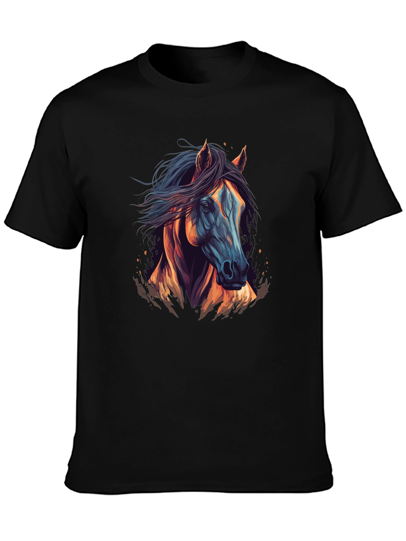 Horse Graphic Tee - Black Cotton Casual T-Shirt