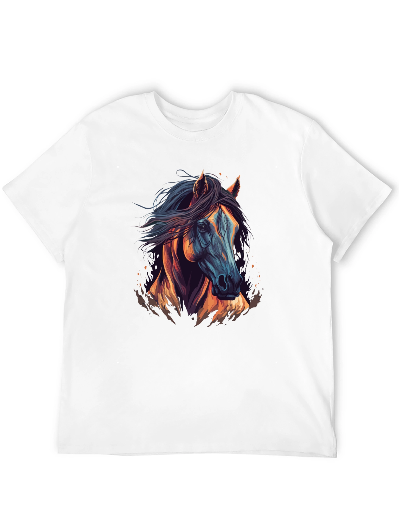 Horse Graphic Tee - Black Cotton Casual T-Shirt