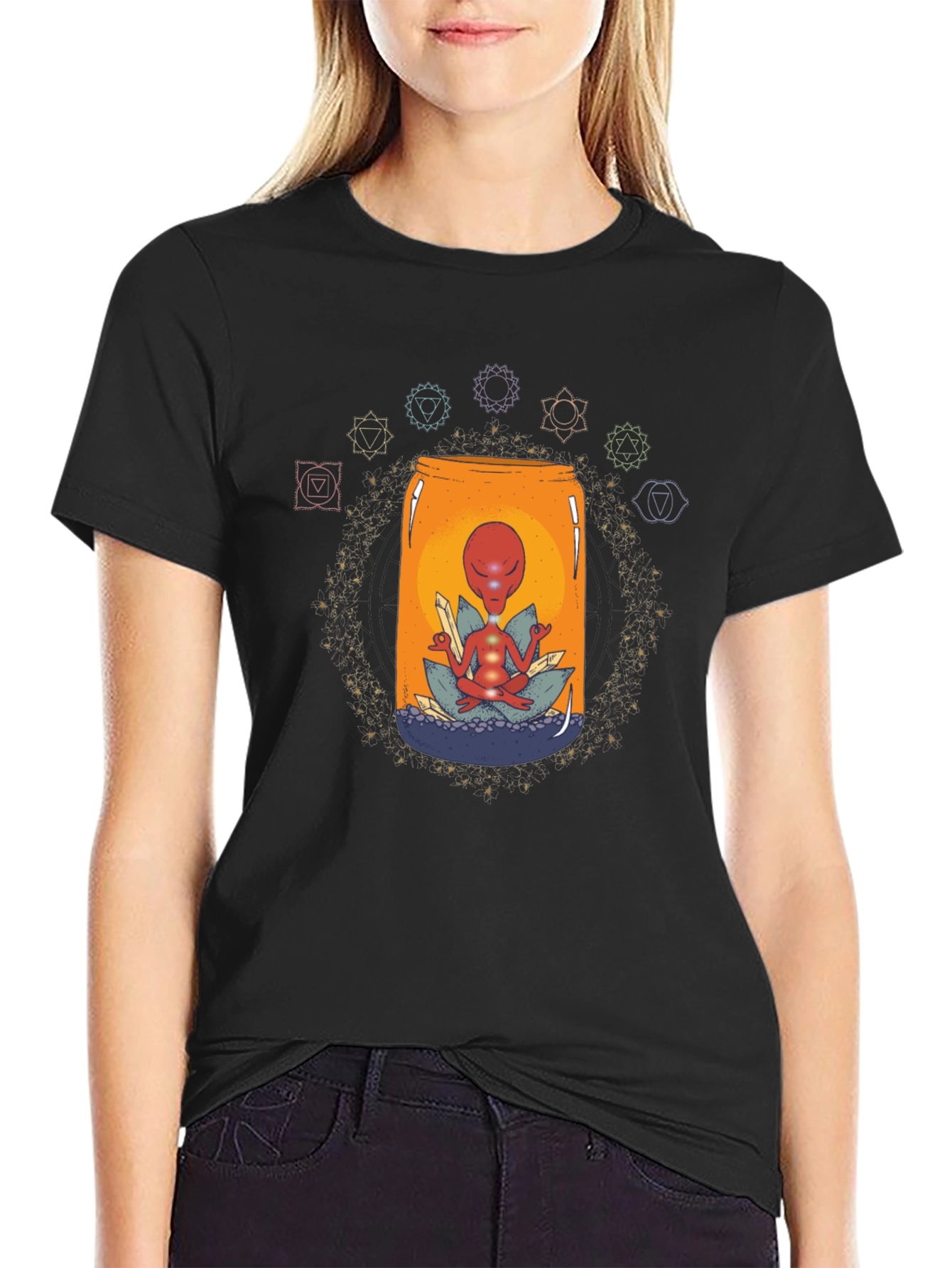 Meditating Alien T-Shirt - Cosmic Zen