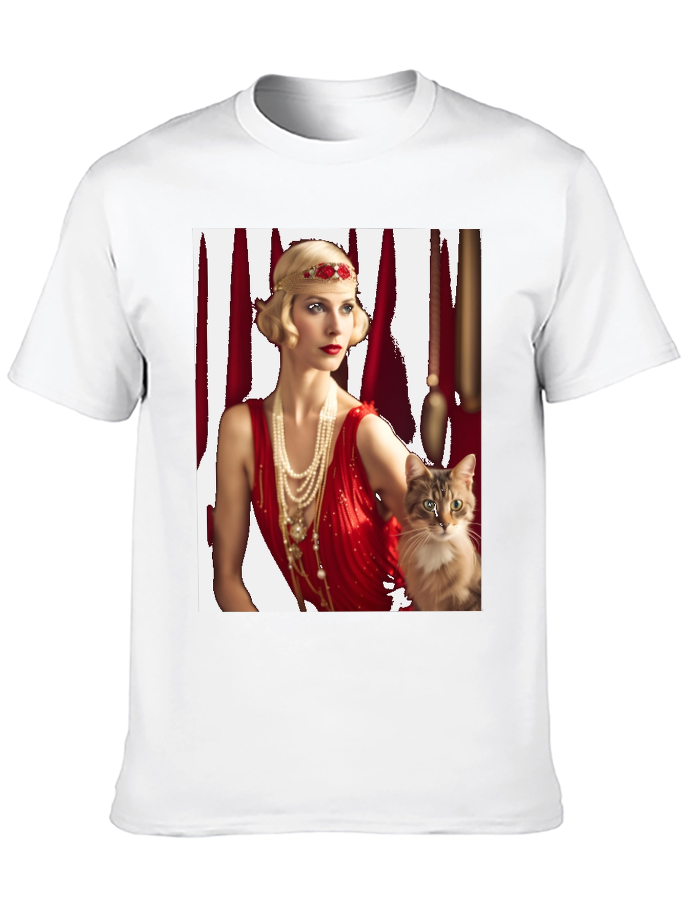 Retro Flapper Lady & Cat Graphic Tee
