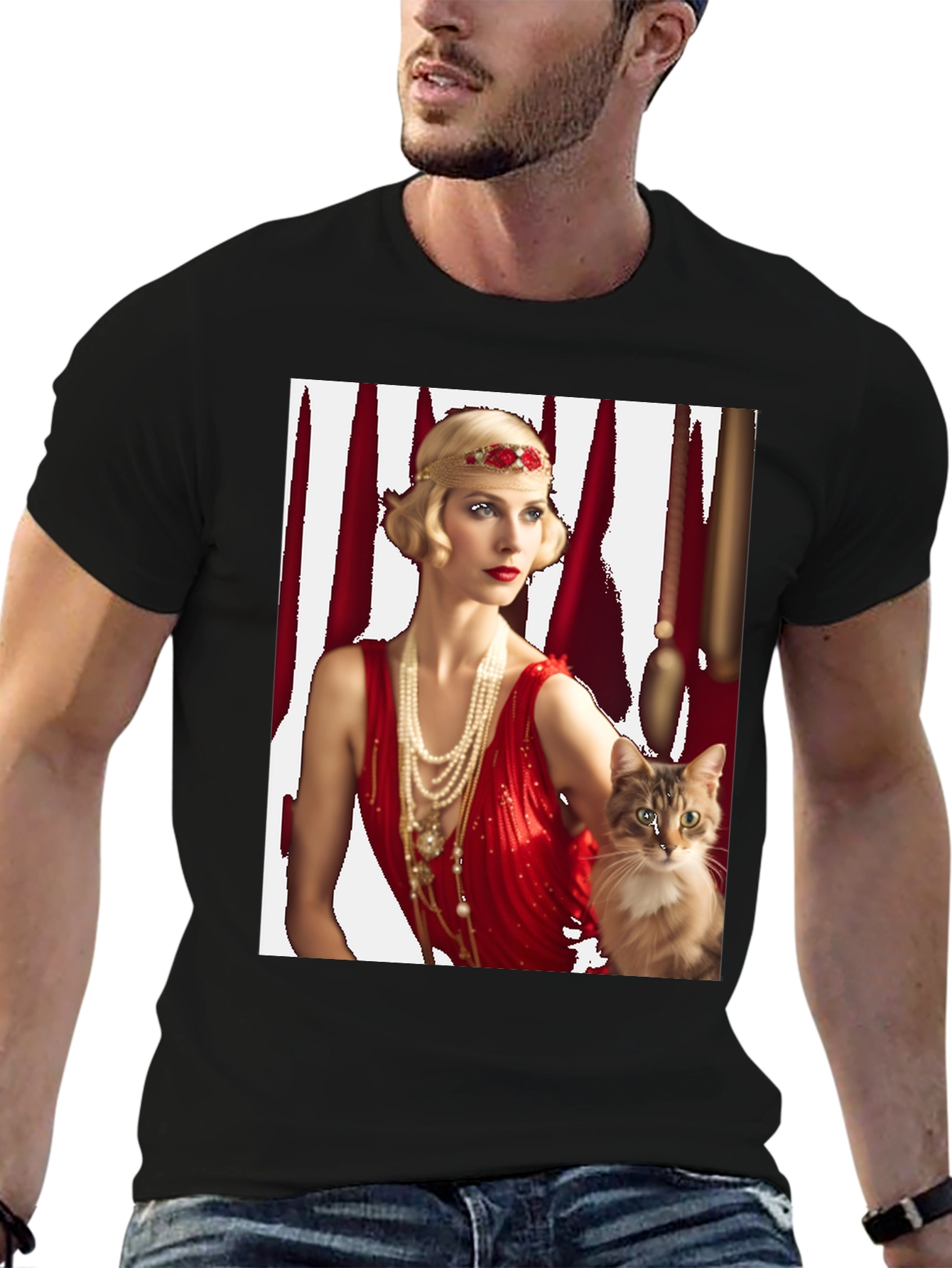 Retro Flapper Lady & Cat Graphic Tee