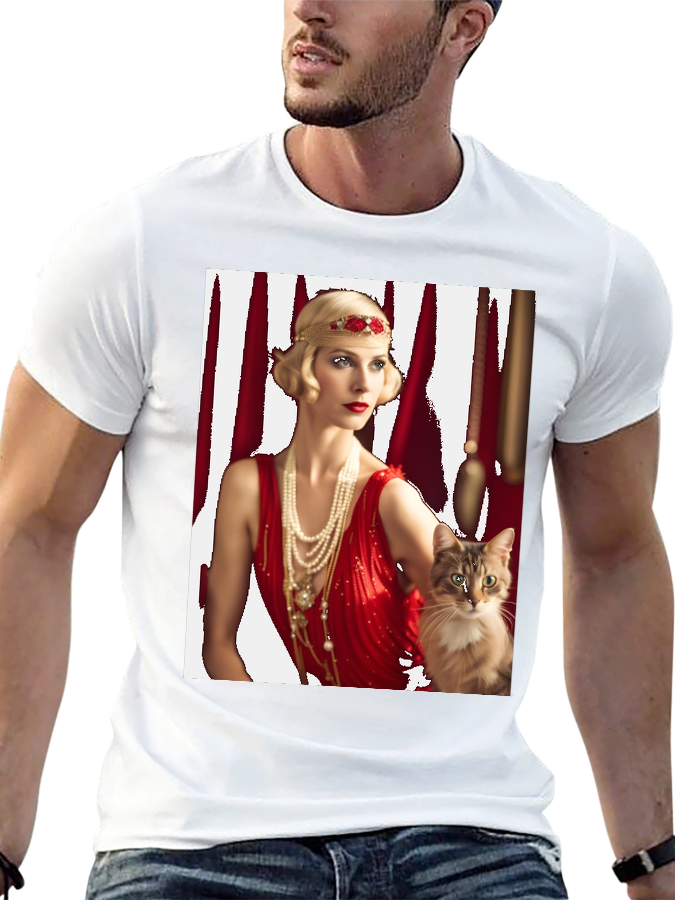 Retro Flapper Lady & Cat Graphic Tee