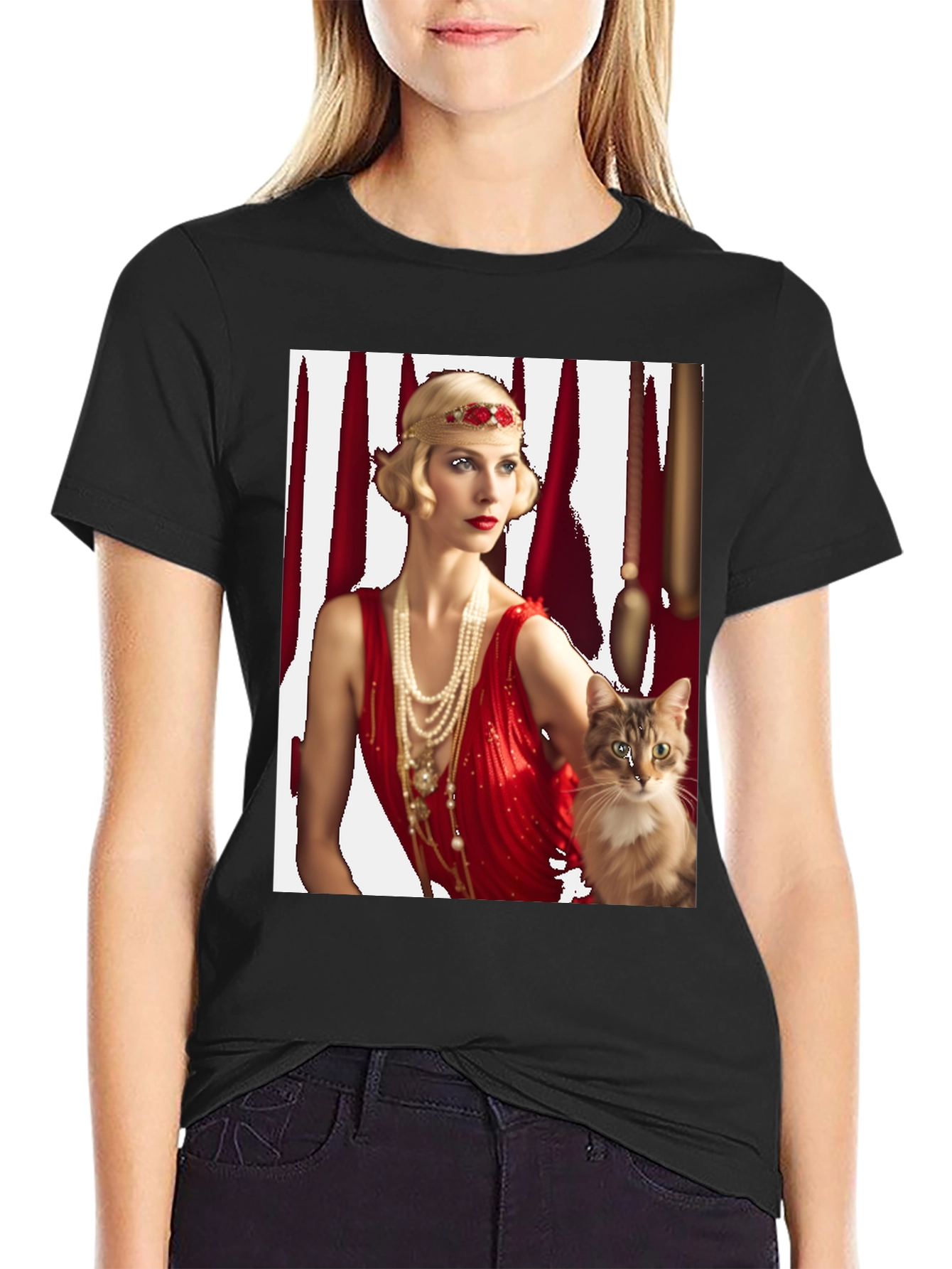 Retro Flapper Lady & Cat Graphic Tee