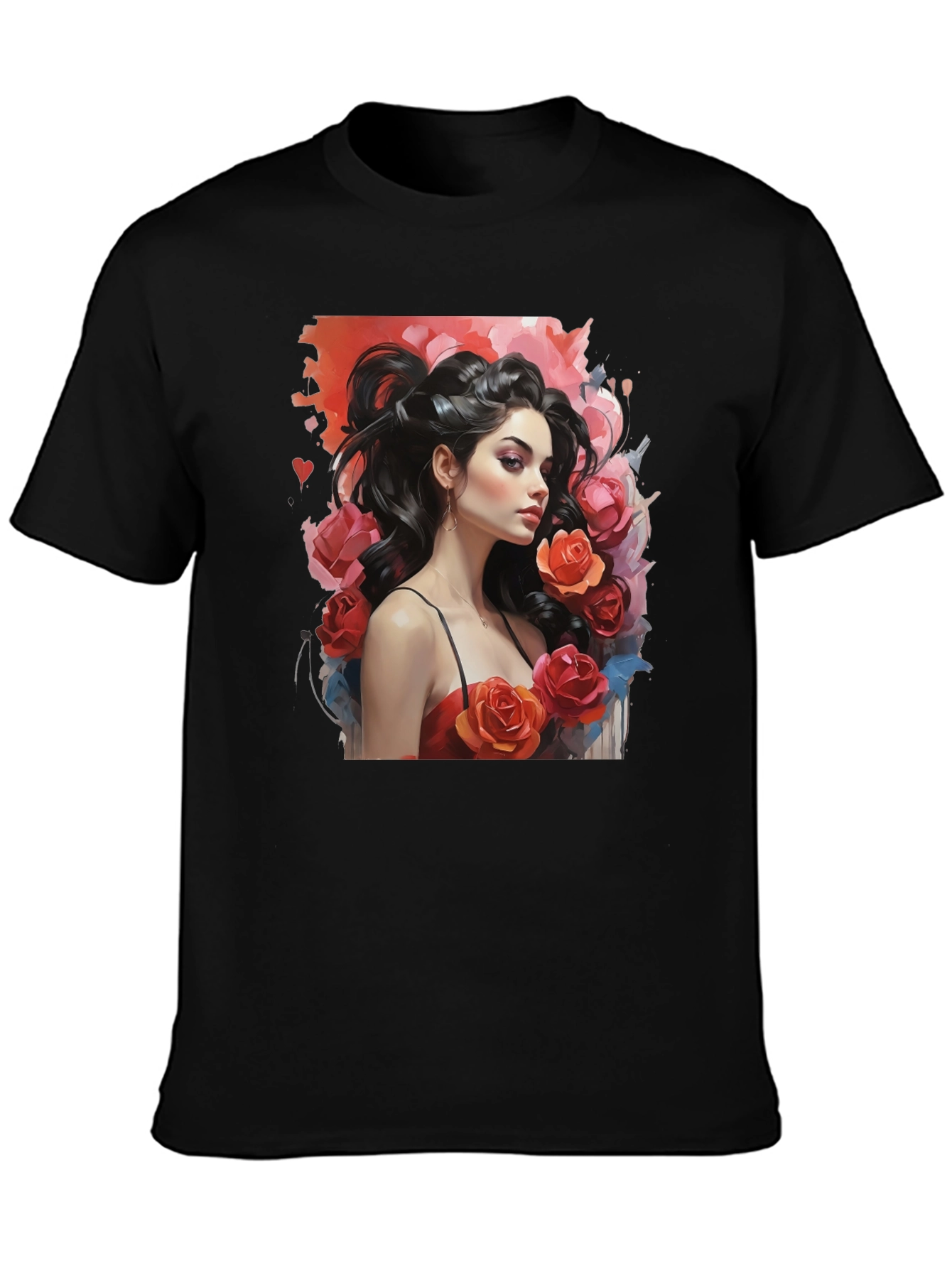 Floral Woman Graphic T-Shirt - Stylish Black Tee