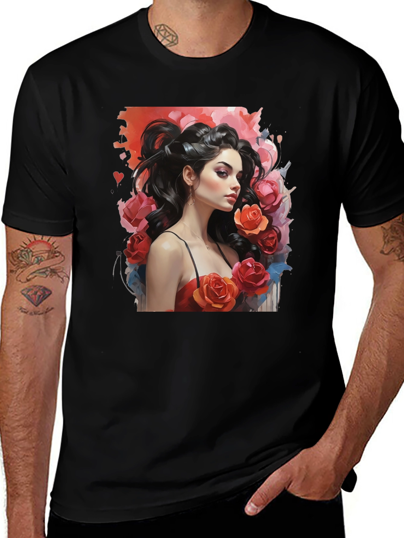 Floral Woman Graphic T-Shirt - Stylish Black Tee