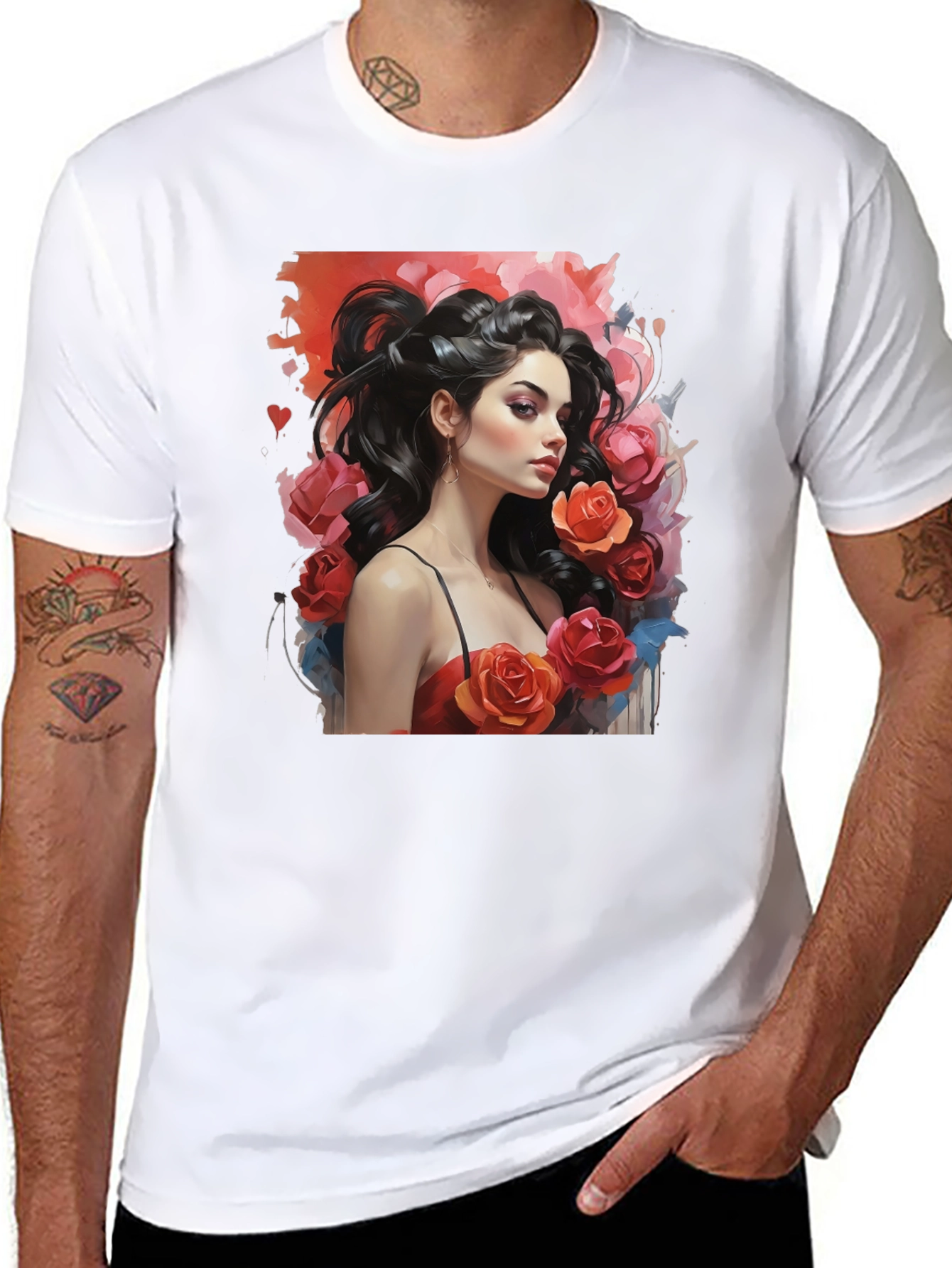 Floral Woman Graphic T-Shirt - Stylish Black Tee