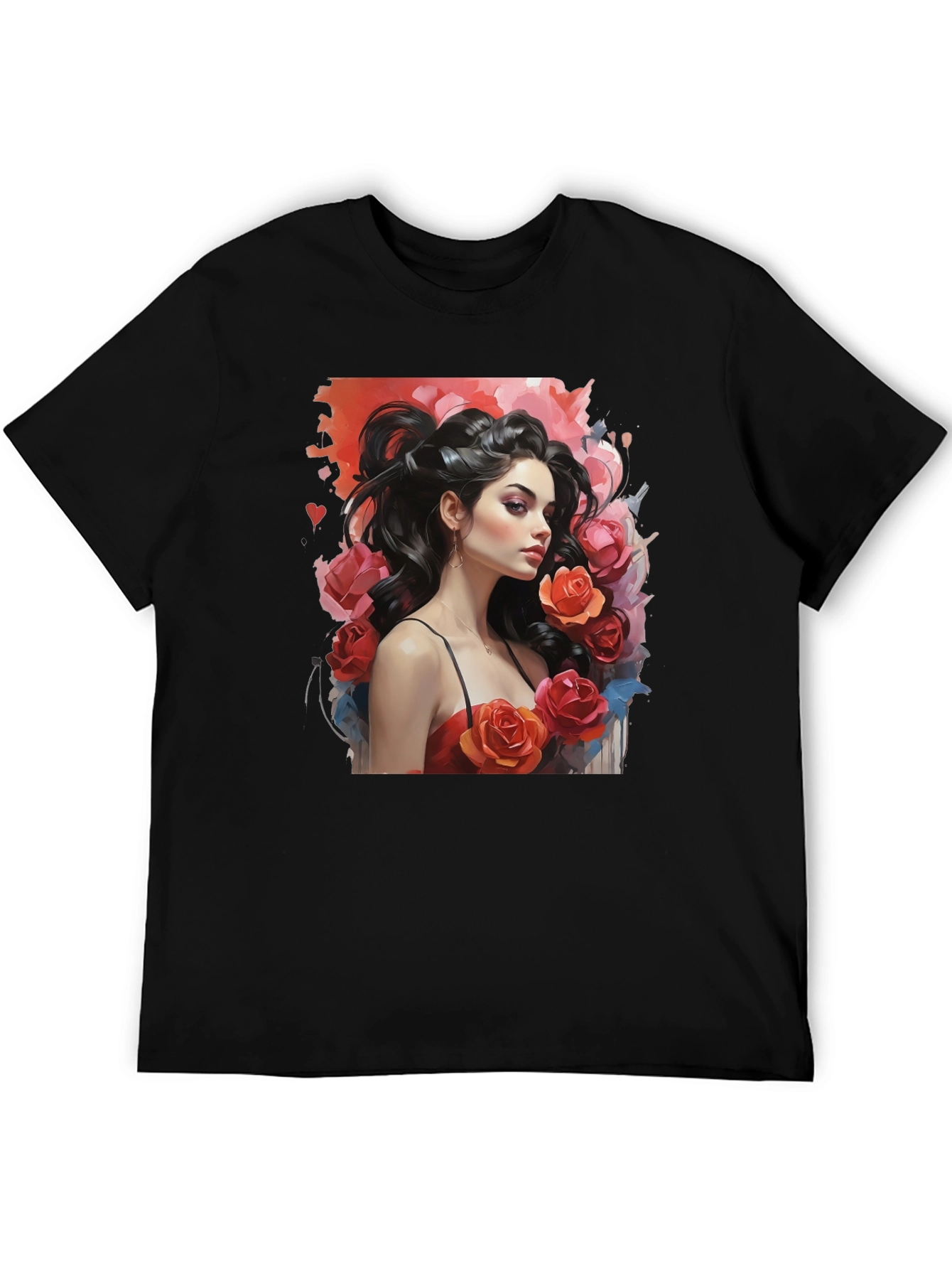 Floral Woman Graphic T-Shirt - Stylish Black Tee