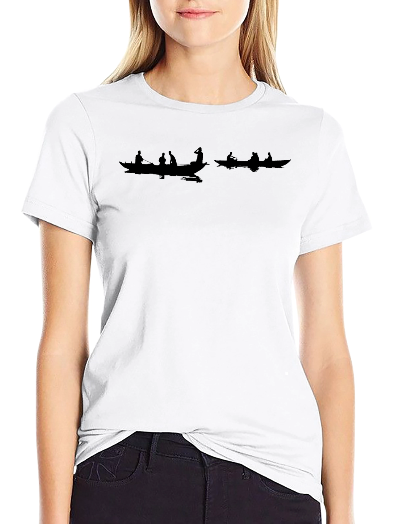 Mens Black Graphic T-Shirt - Boat Silhouette Design