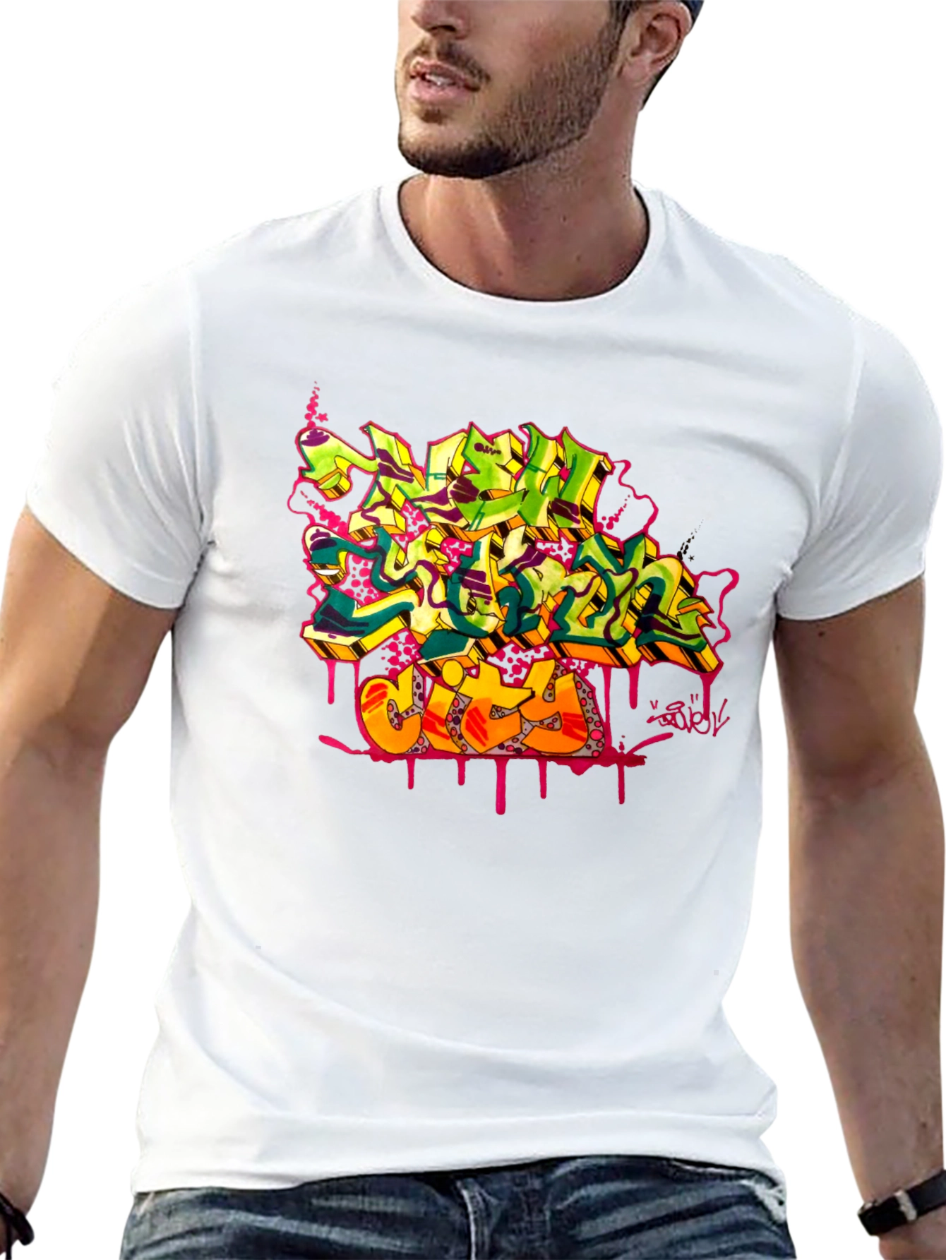 Graffiti City Graphic Print Black T-Shirt