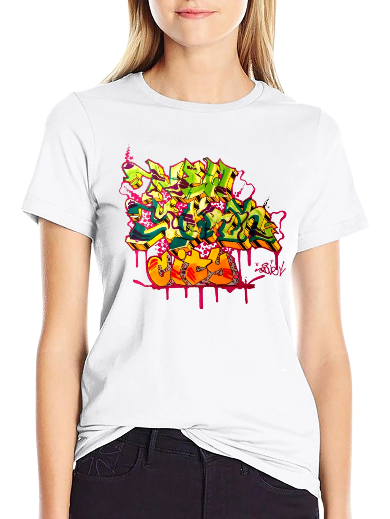 Graffiti City Graphic Print Black T-Shirt