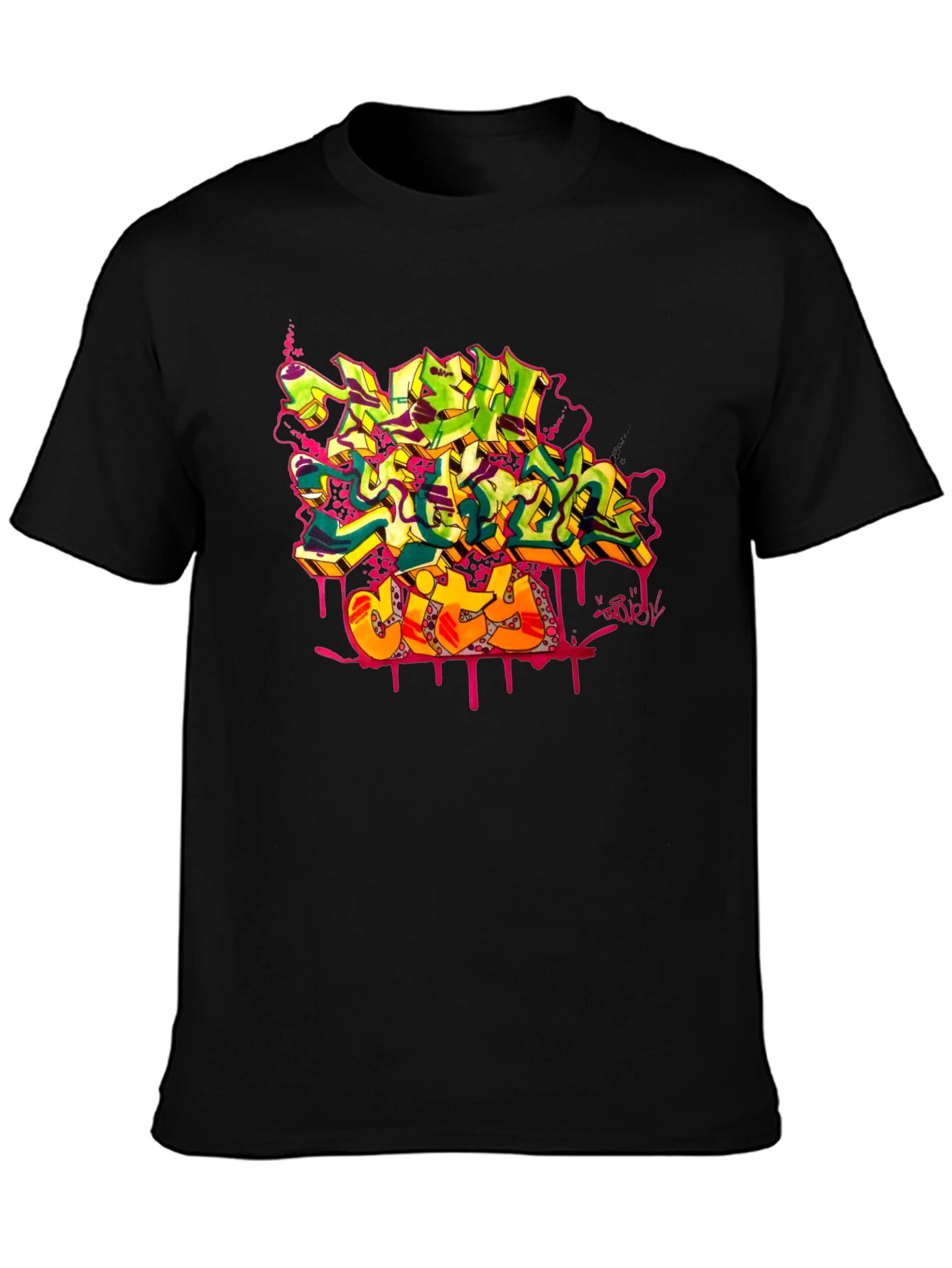 Graffiti City Graphic Print Black T-Shirt