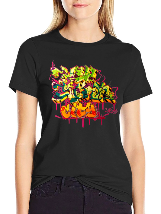 Graffiti City Graphic Print Black T-Shirt