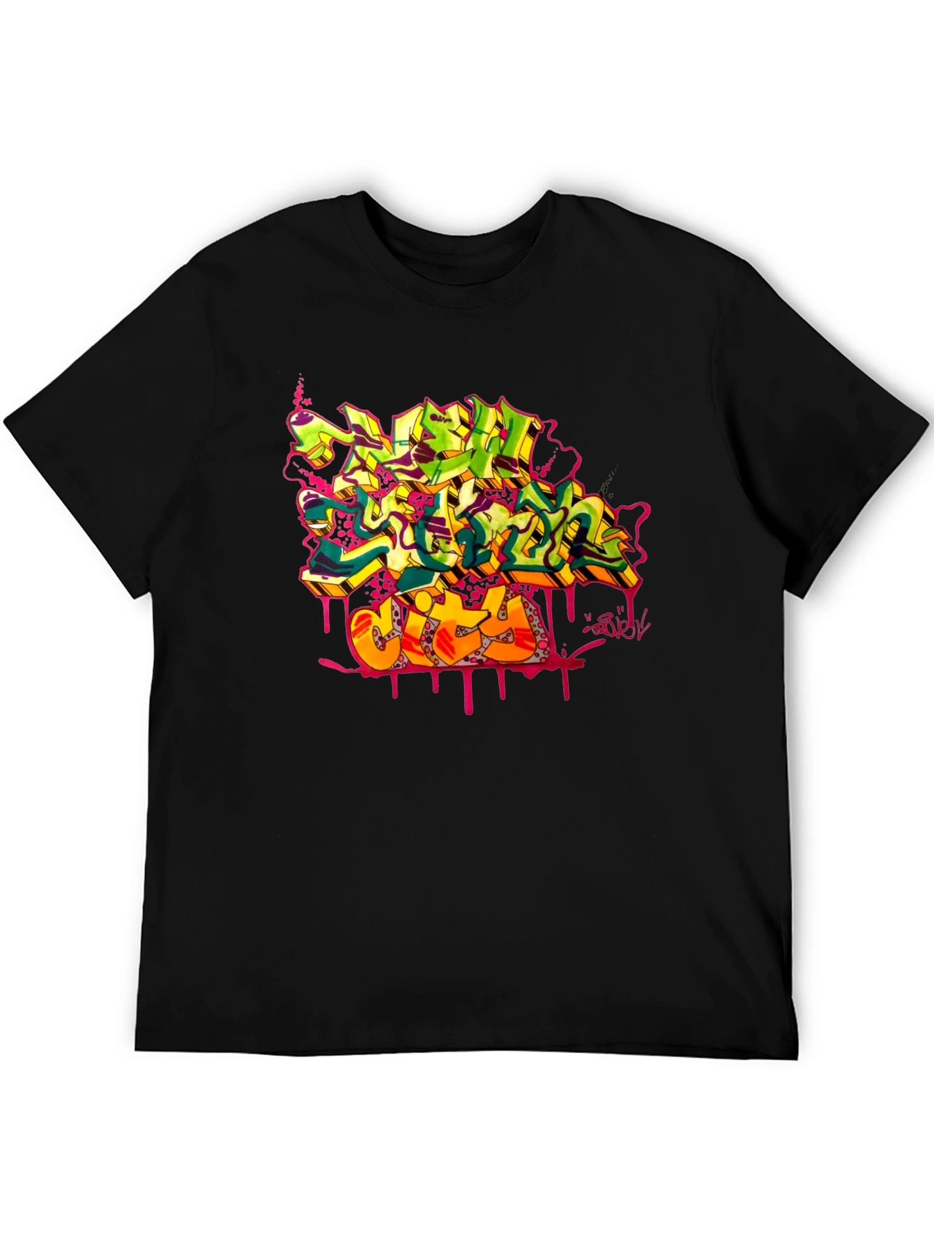 Graffiti City Graphic Print Black T-Shirt