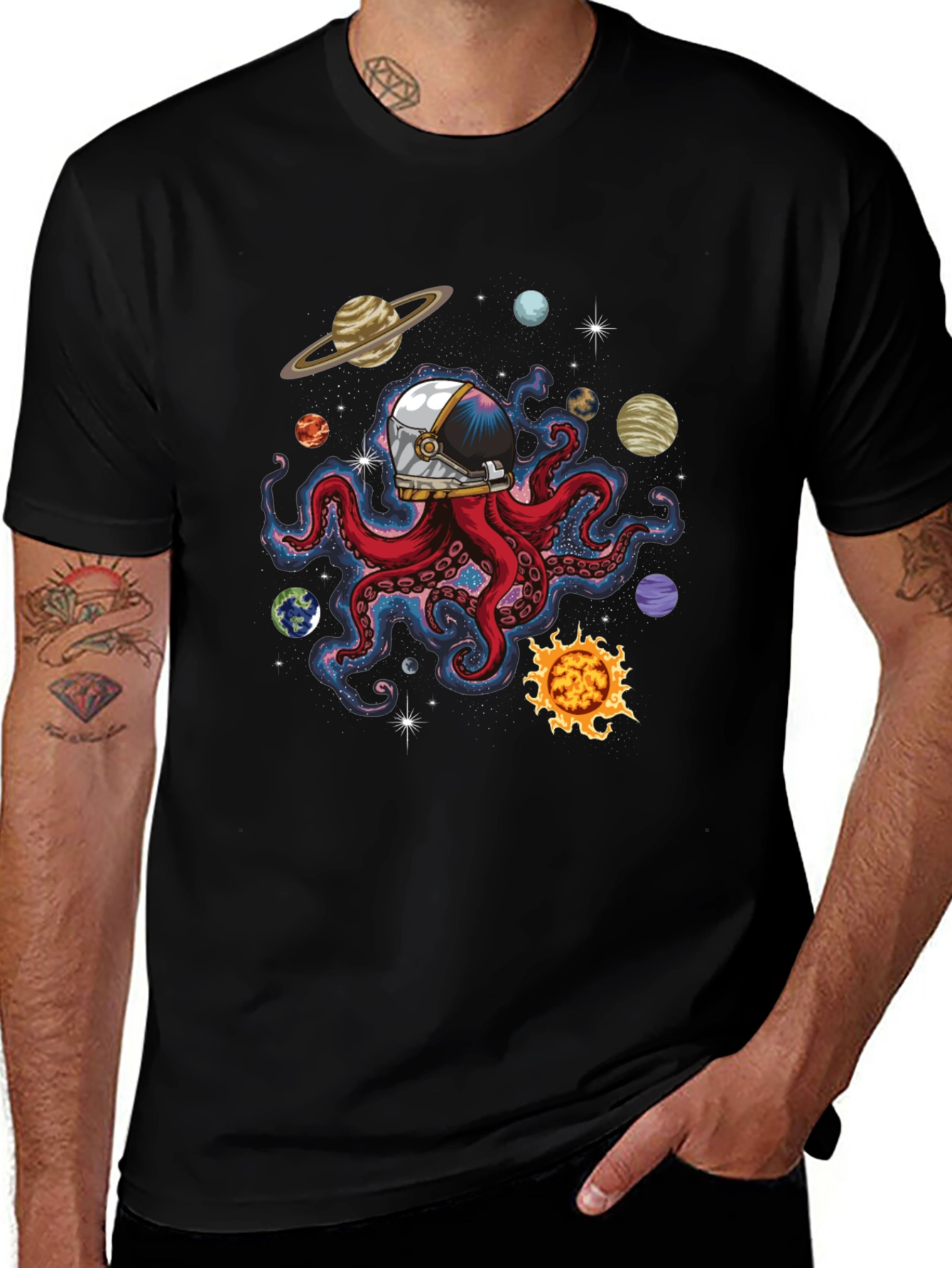 Space Octopus Graphic Tee - Black