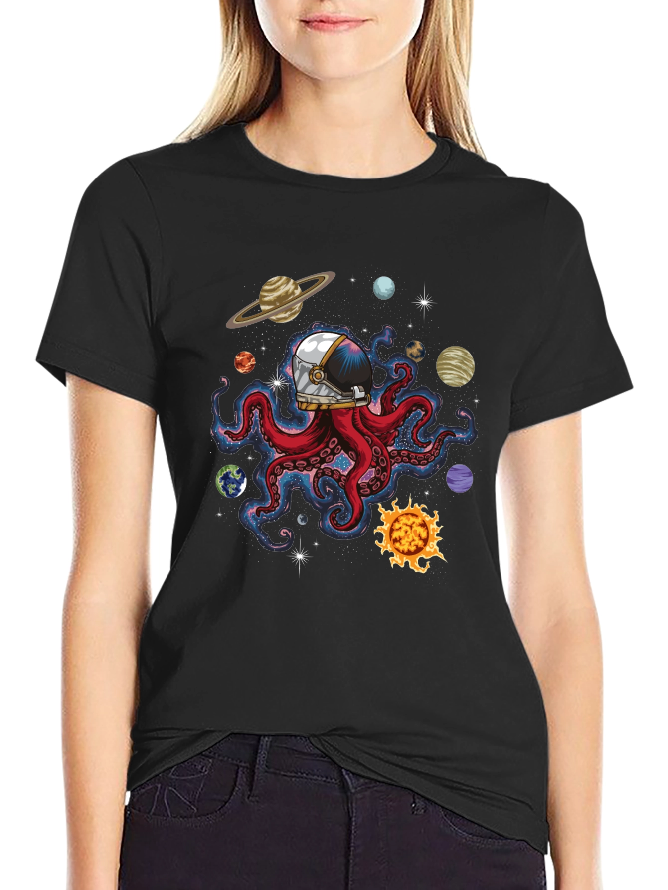 Space Octopus Graphic Tee - Black