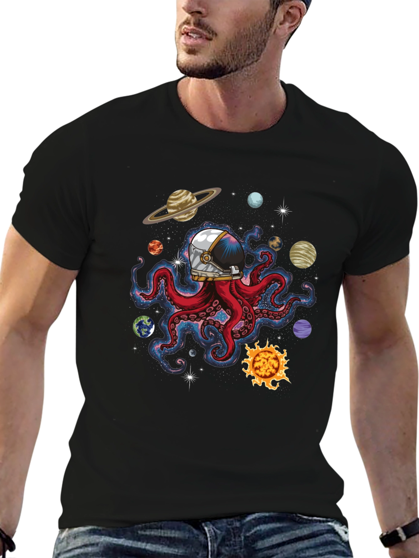 Space Octopus Graphic Tee - Black