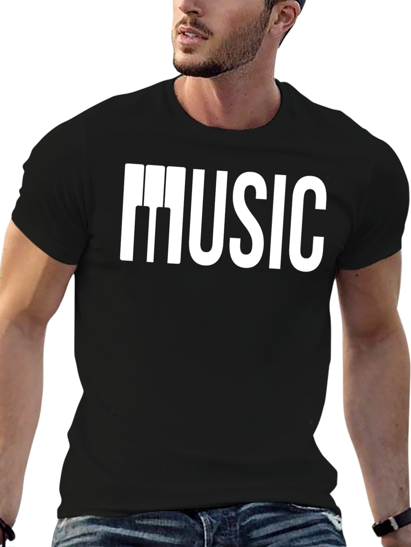 Music Piano Keys Graphic Black T-Shirt