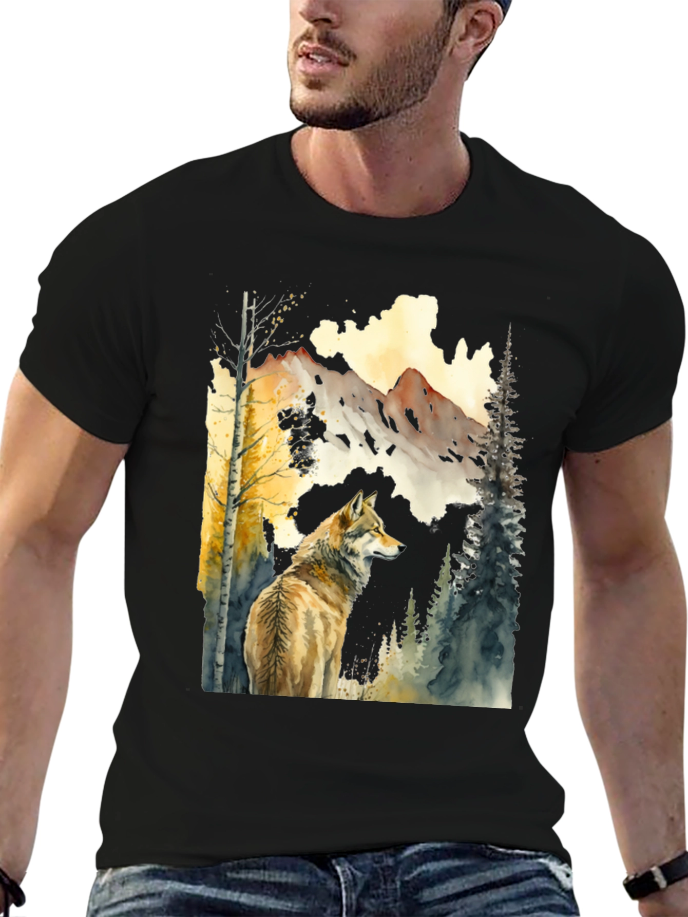 Wolf & Mountain Scene Graphic Tee
