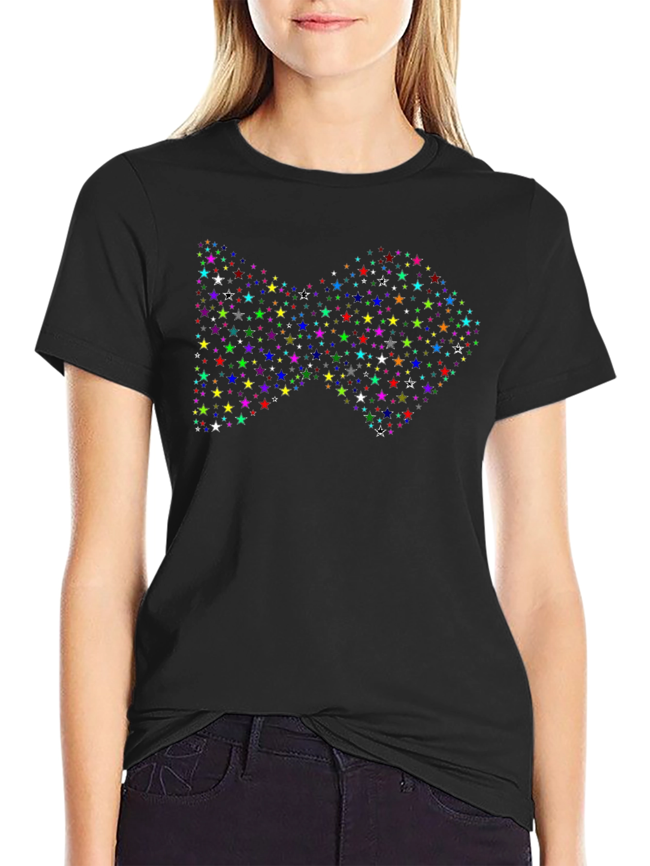 Star Pattern Black Crew Neck T-Shirt