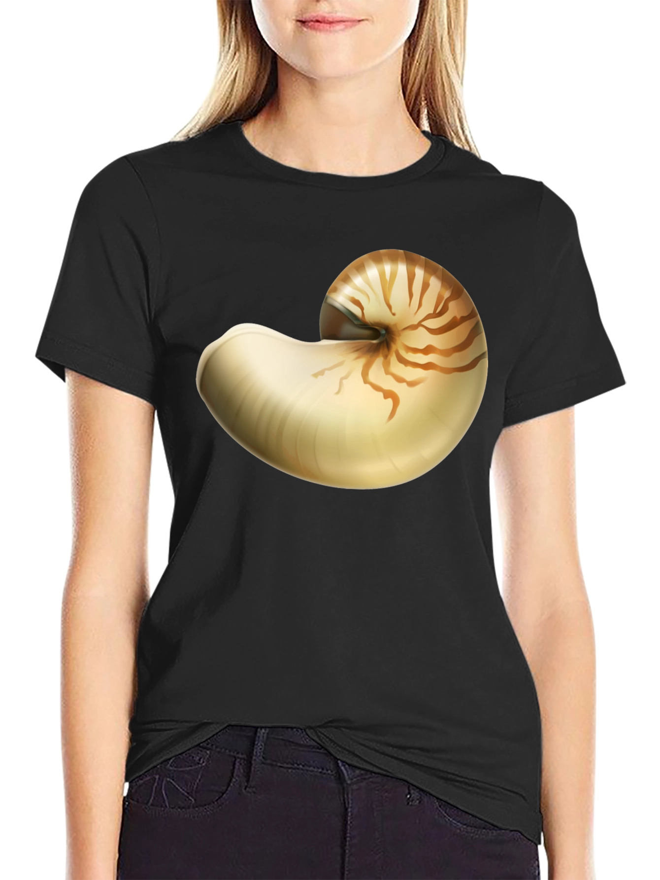 Nautilus Shell Graphic Tee - Black Cotton Blend