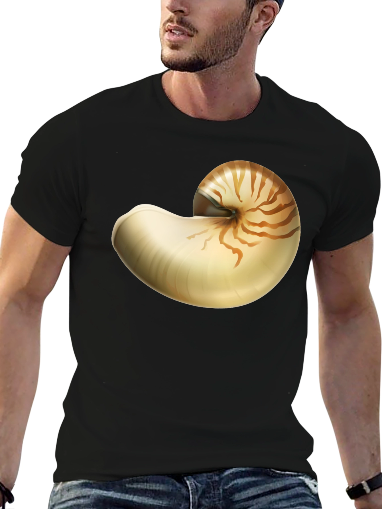 Nautilus Shell Graphic Tee - Black Cotton Blend