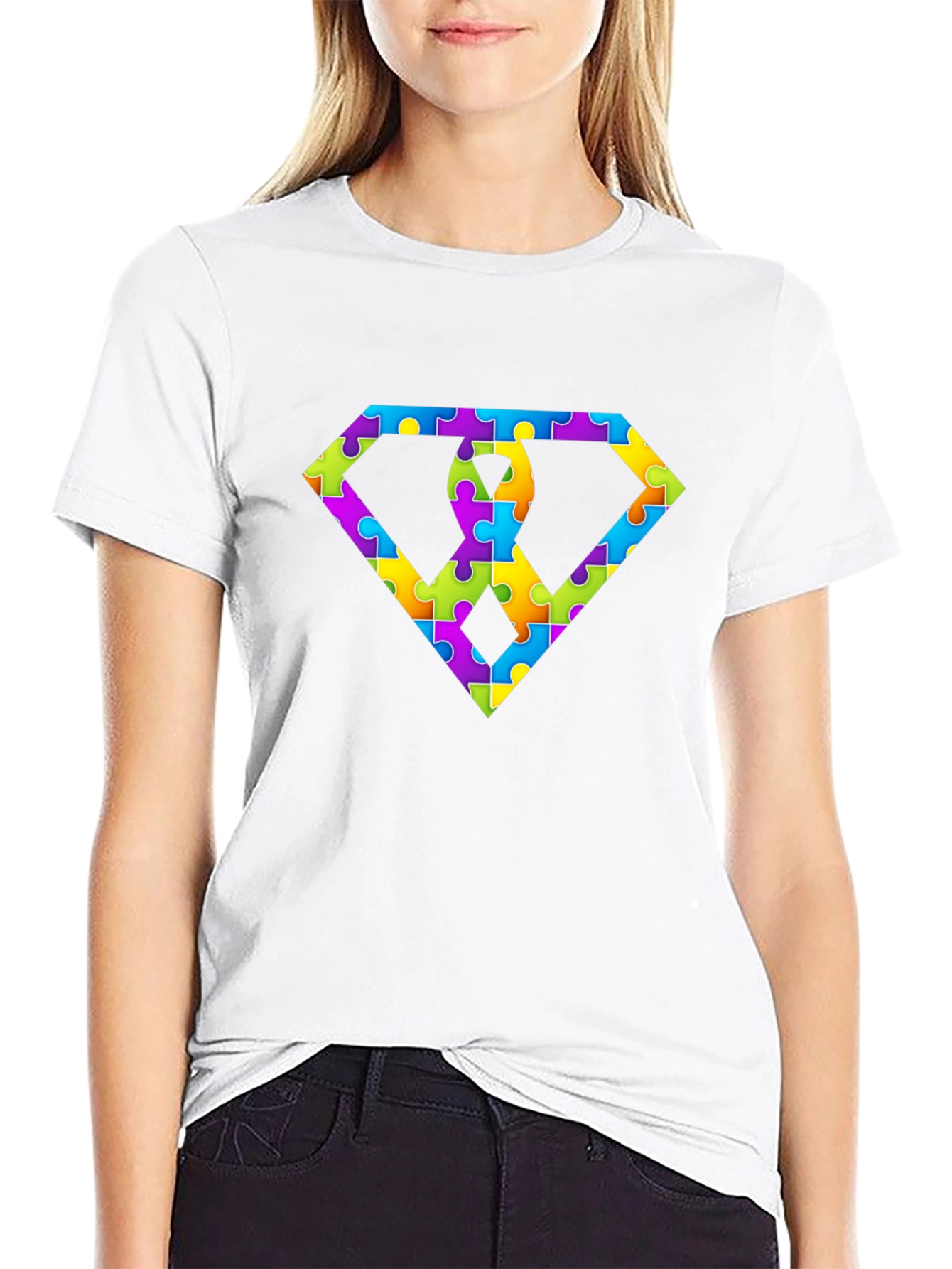 Autism Awareness Puzzle Piece Diamond Graphic T-Shirt