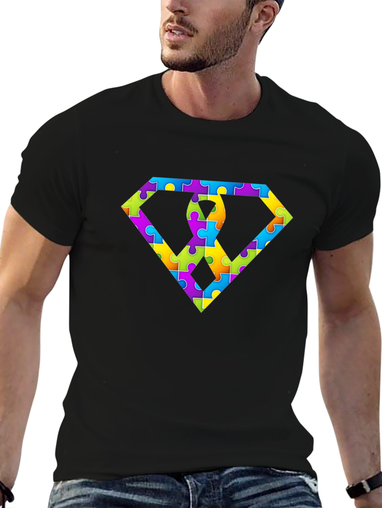 Autism Awareness Puzzle Piece Diamond Graphic T-Shirt