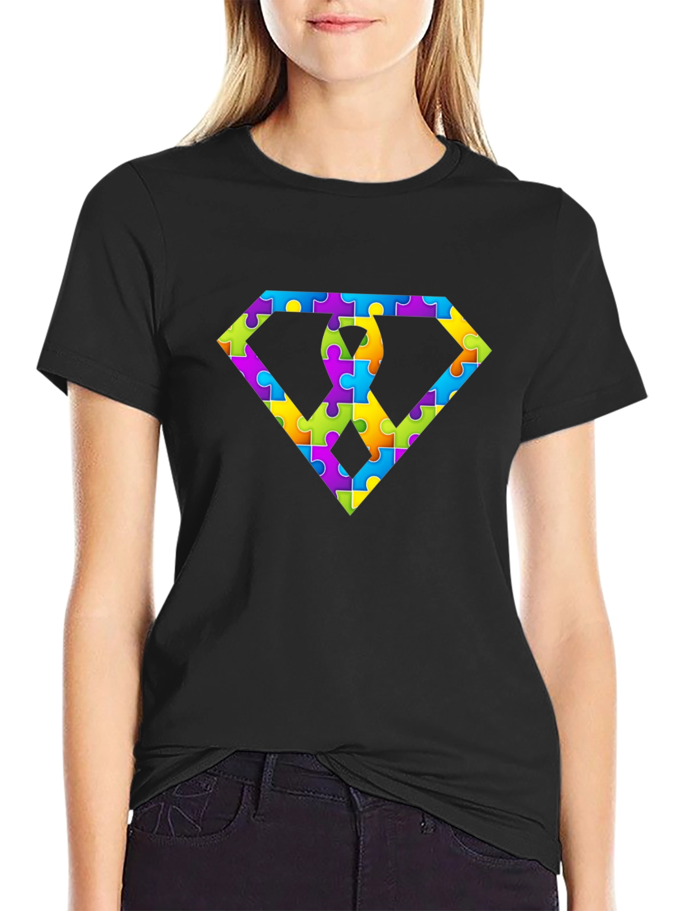 Autism Awareness Puzzle Piece Diamond Graphic T-Shirt
