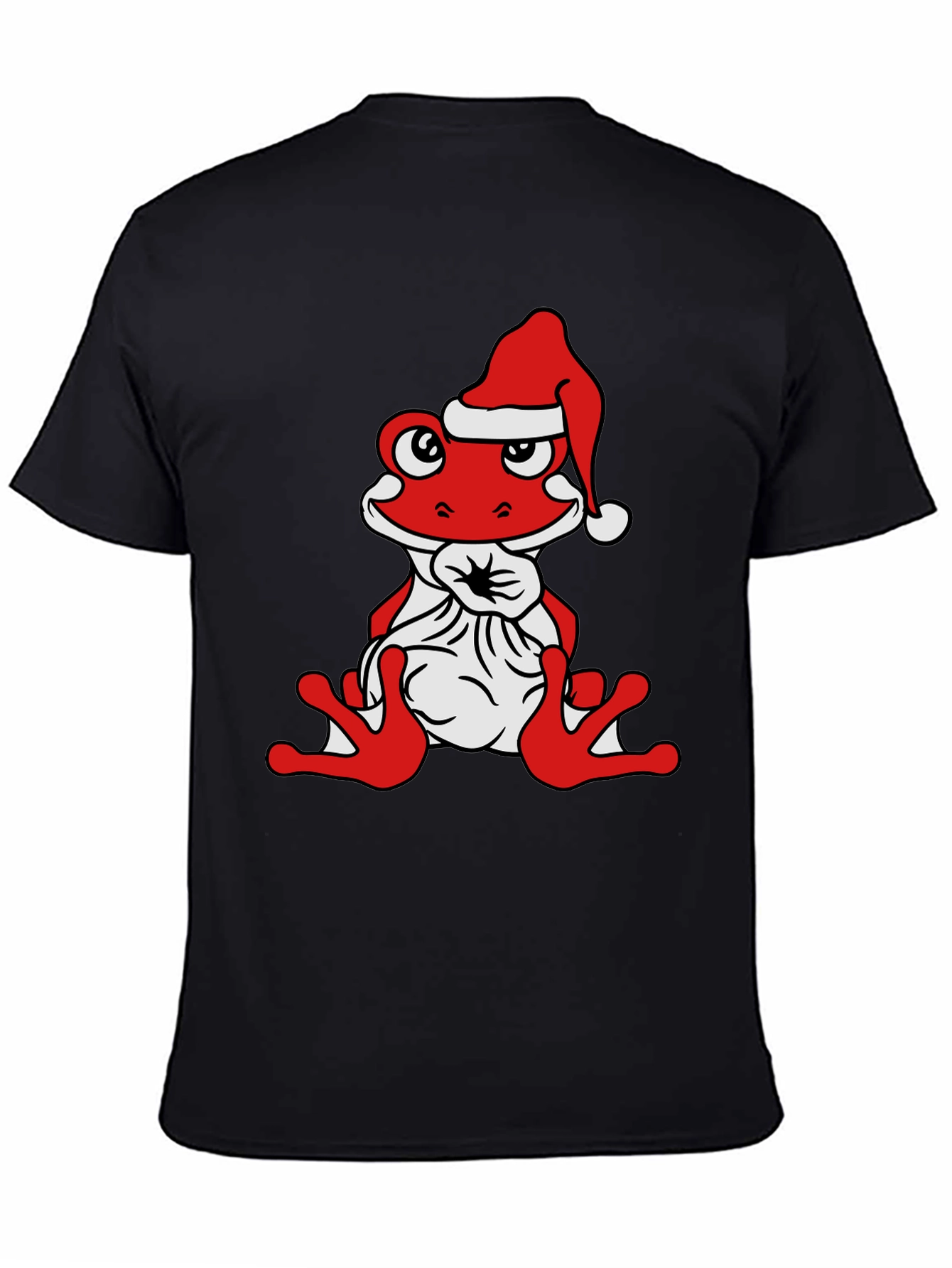 Frog with Santa Hat Black T-Shirt