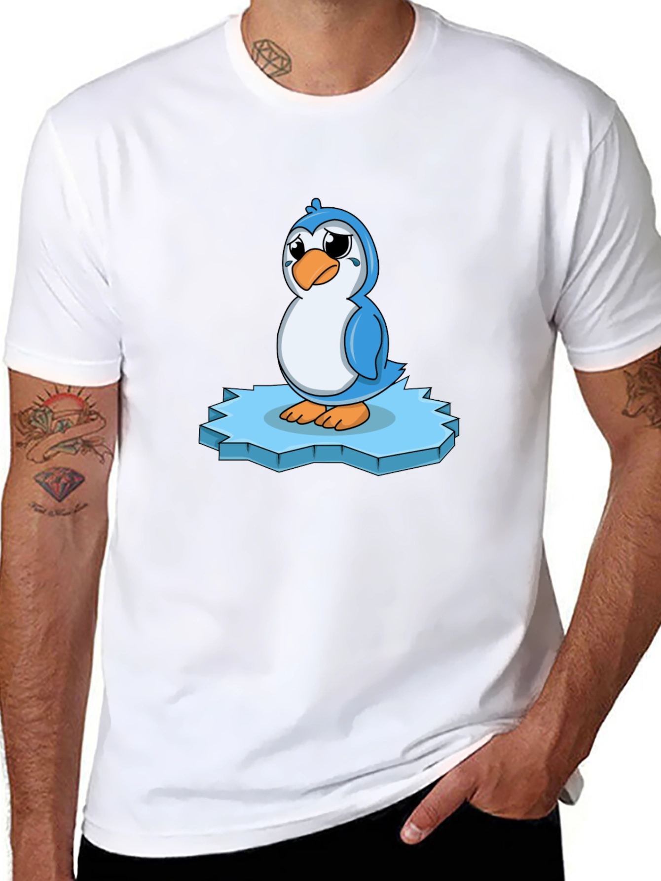 Sad Penguin on Iceberg Graphic T-Shirt