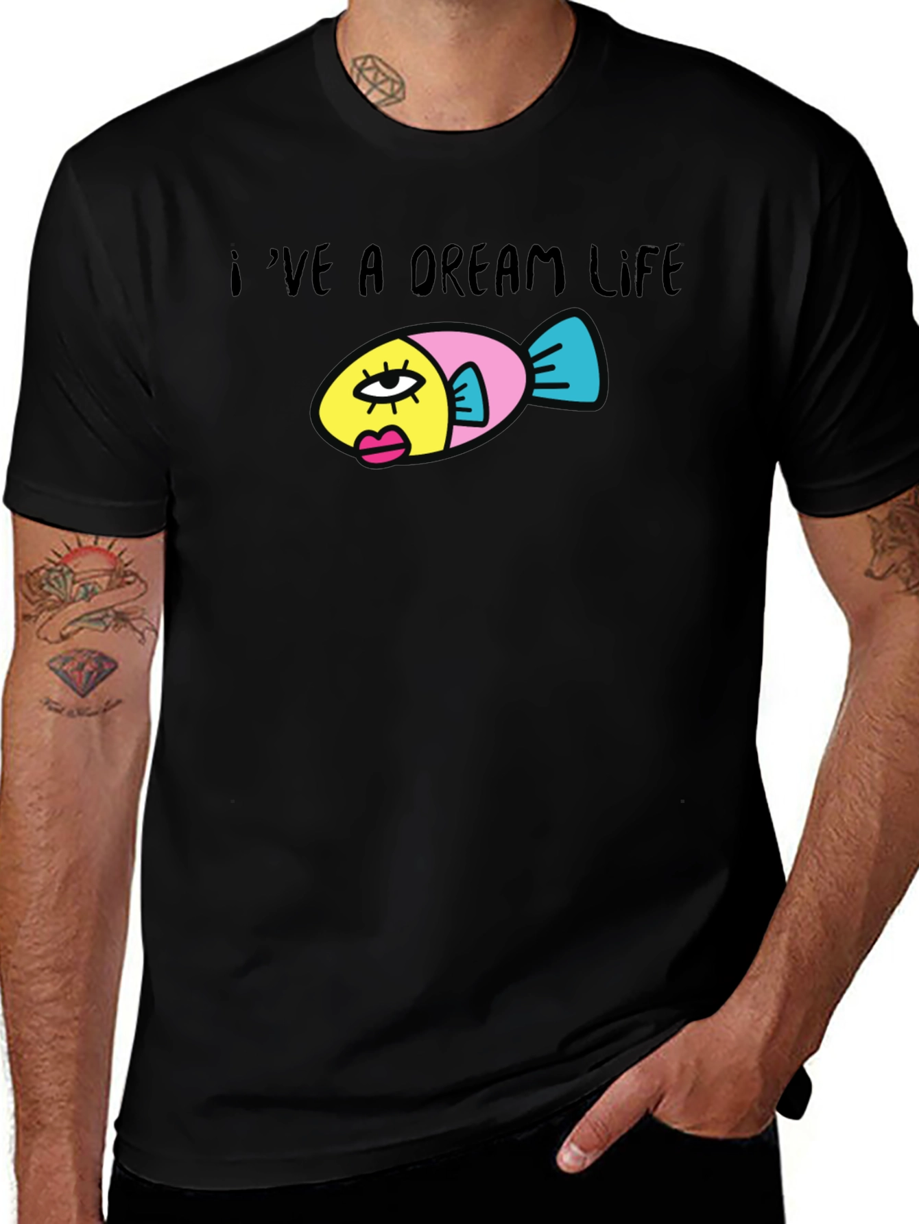 Dream Life Fish Graphic Black T-Shirt