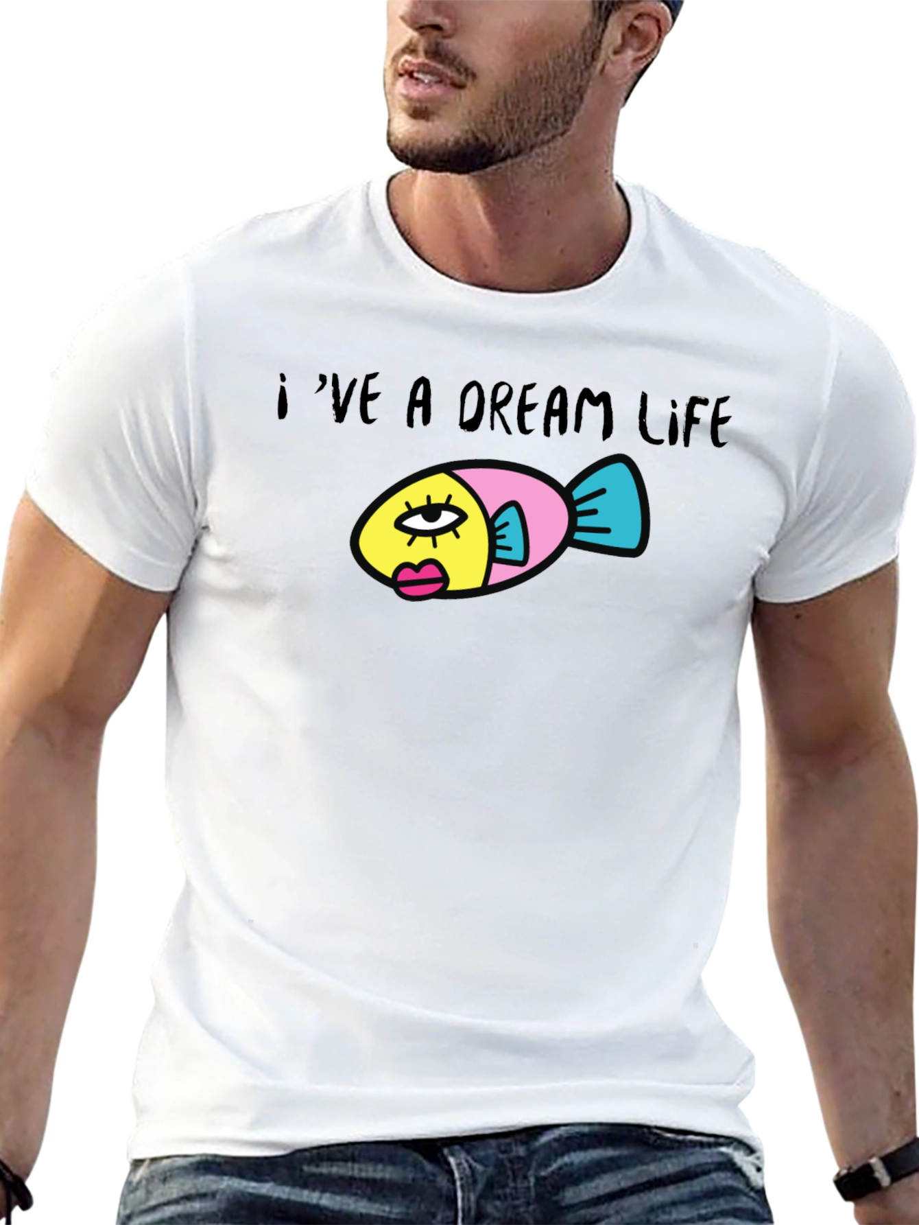 Dream Life Fish Graphic Black T-Shirt