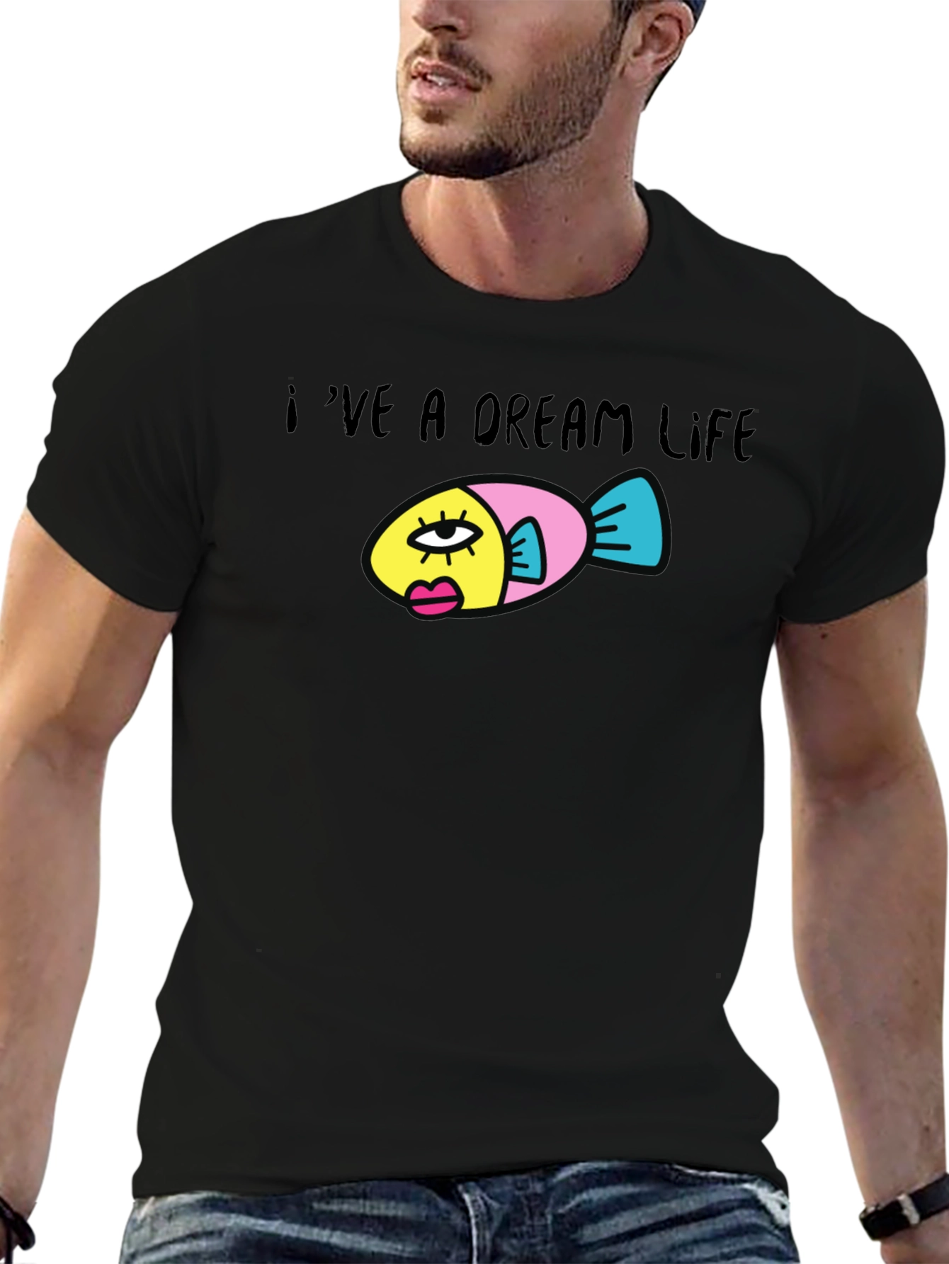 Dream Life Fish Graphic Black T-Shirt