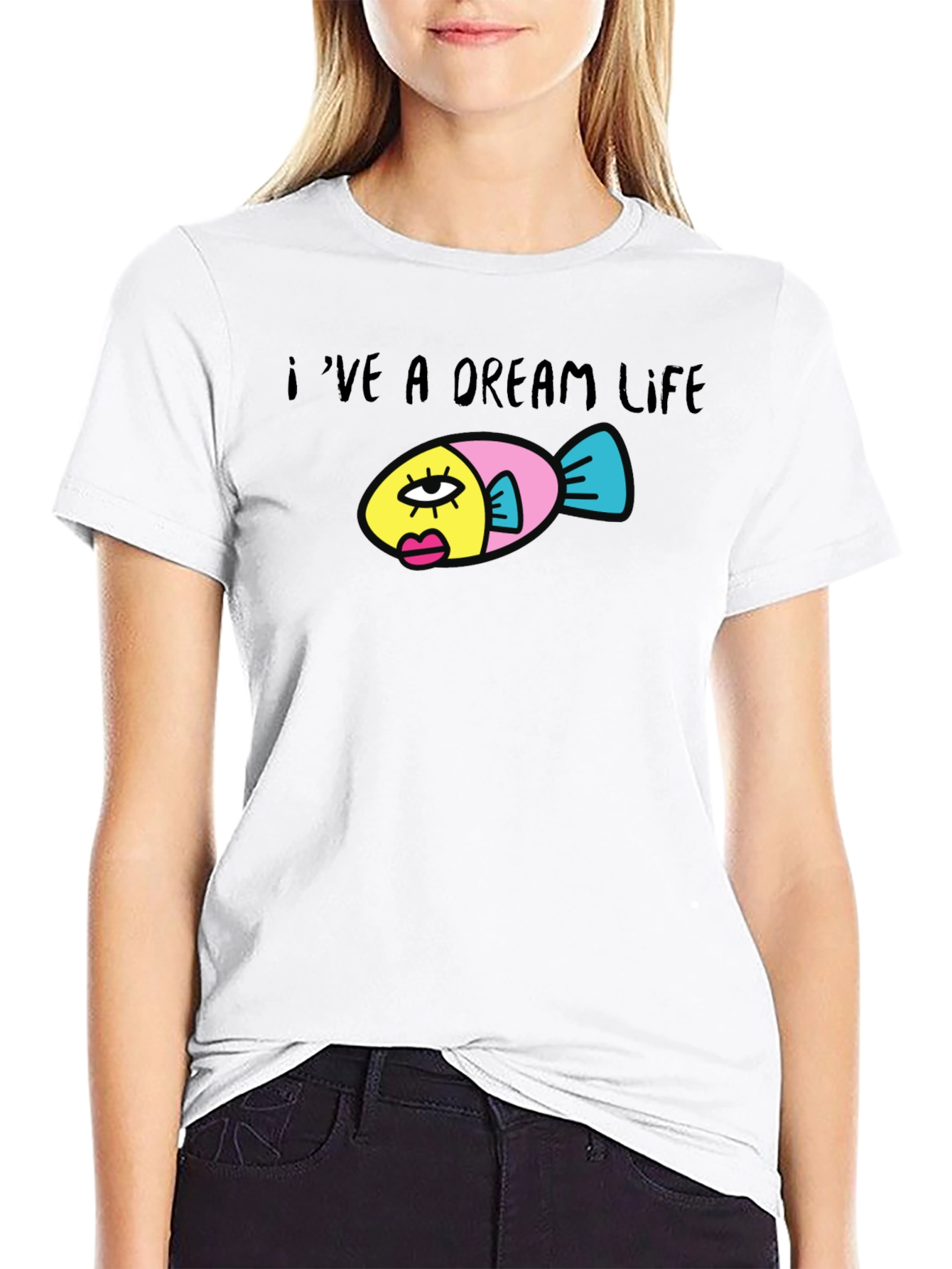Dream Life Fish Graphic Black T-Shirt