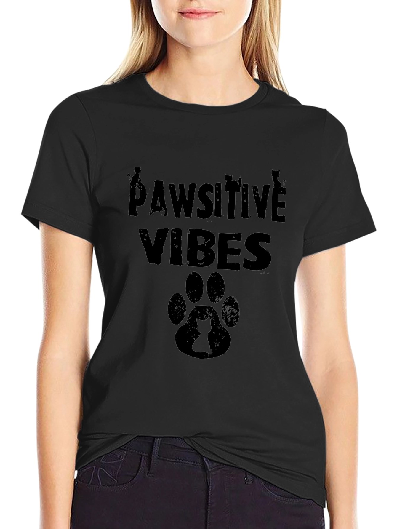 Pawsitive Vibes Black Graphic T-Shirt