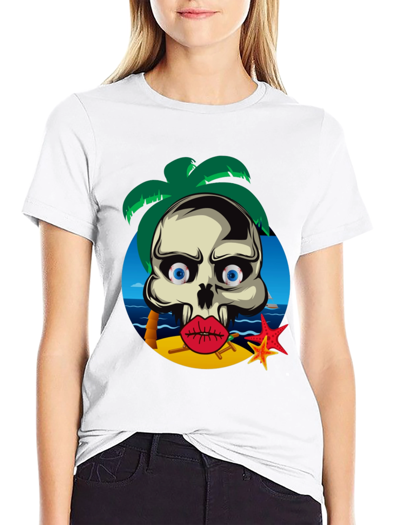 Skull Beach Graphic T-Shirt - Summer Vibes
