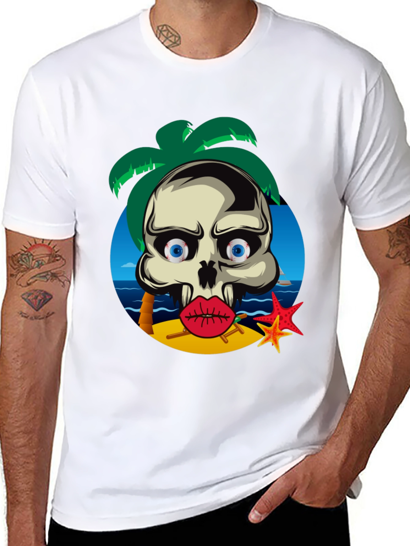 Skull Beach Graphic T-Shirt - Summer Vibes