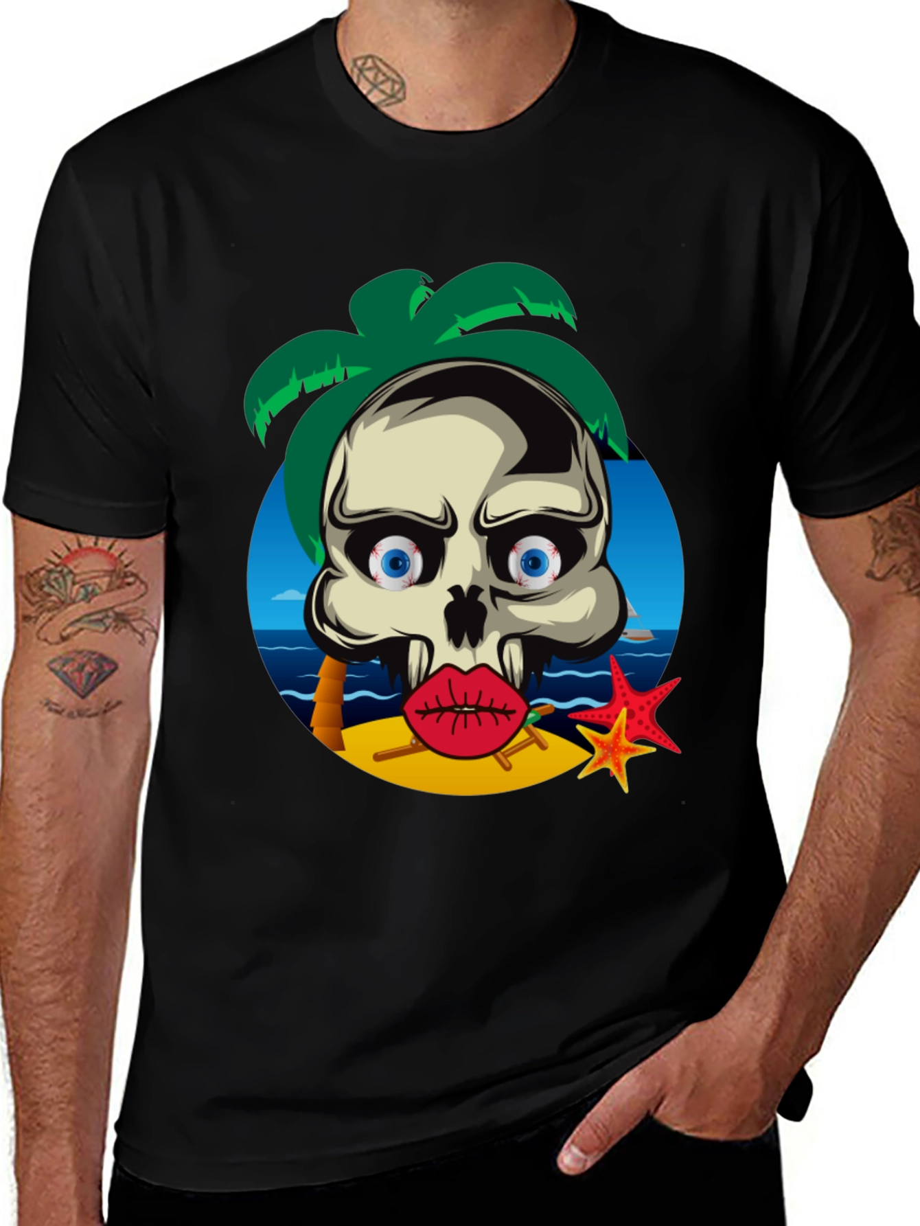 Skull Beach Graphic T-Shirt - Summer Vibes