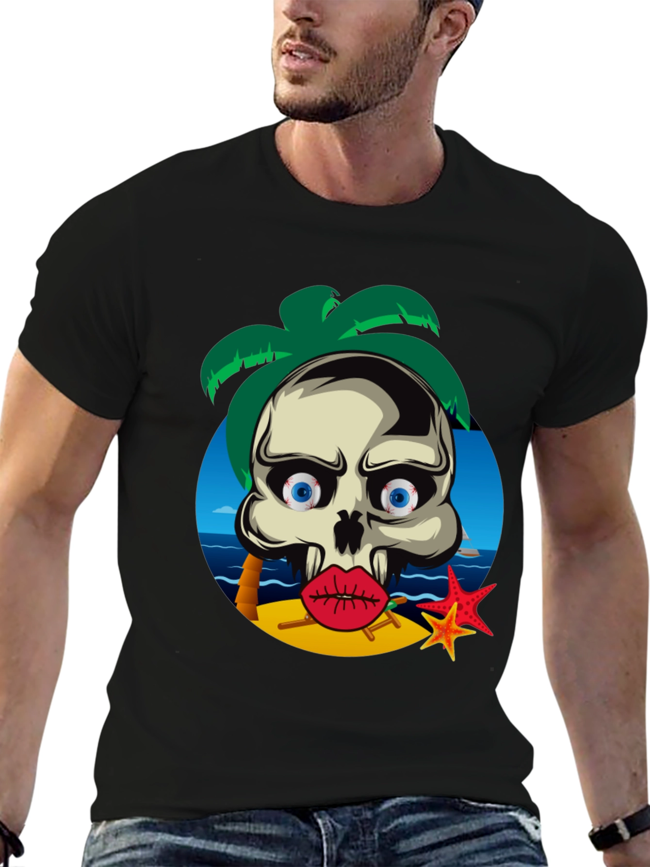 Skull Beach Graphic T-Shirt - Summer Vibes