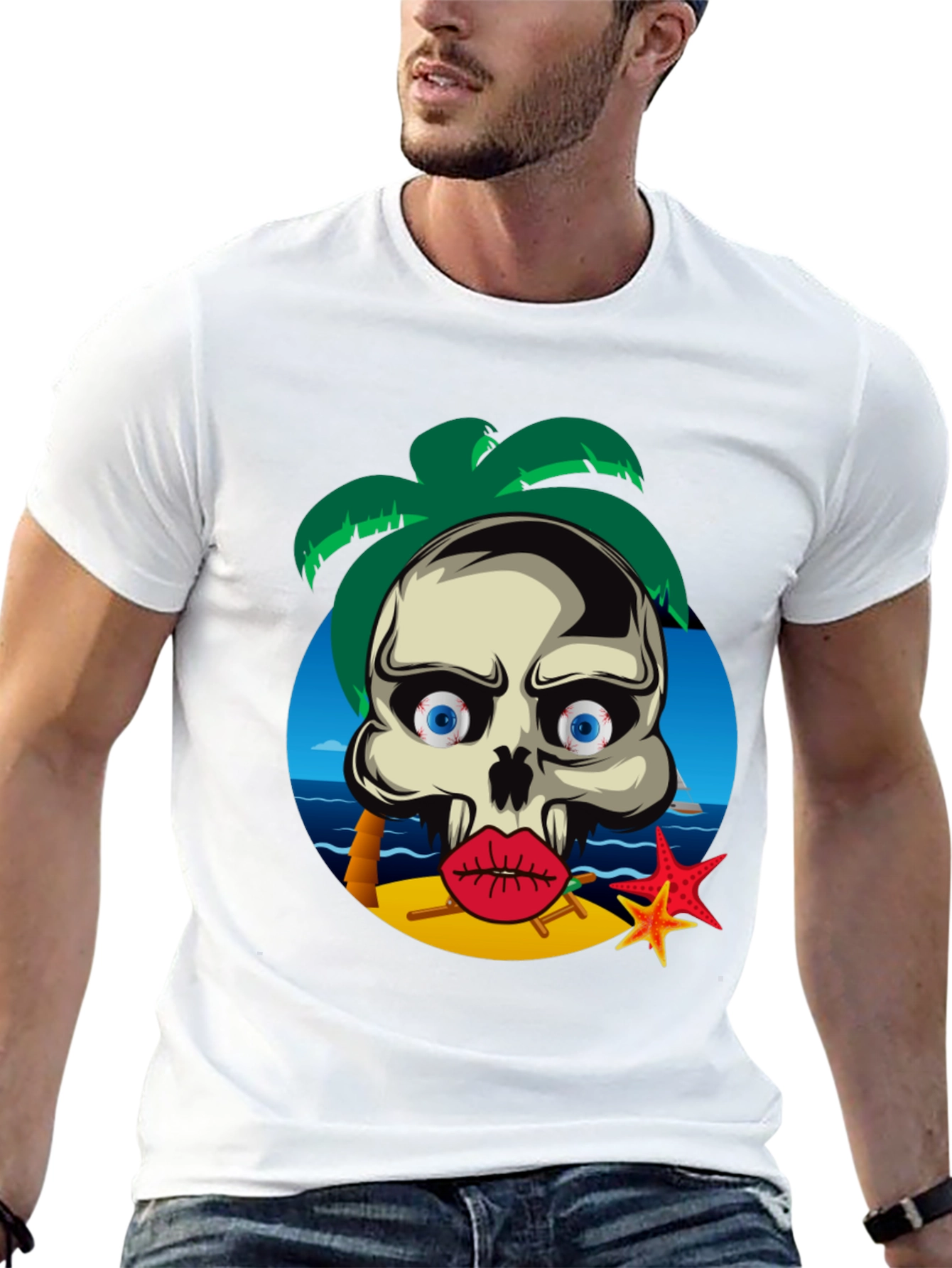 Skull Beach Graphic T-Shirt - Summer Vibes