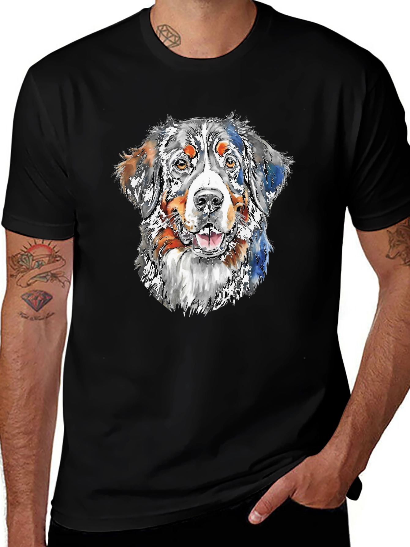 Dog Portrait Graphic Tee - Black Cotton Blend