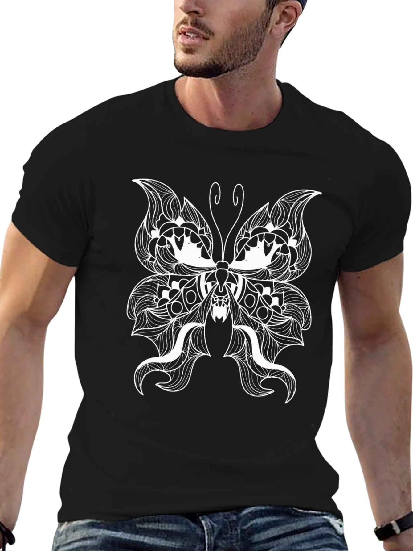Butterfly Bat Graphic Tee - Black Cotton Blend T-Shirt